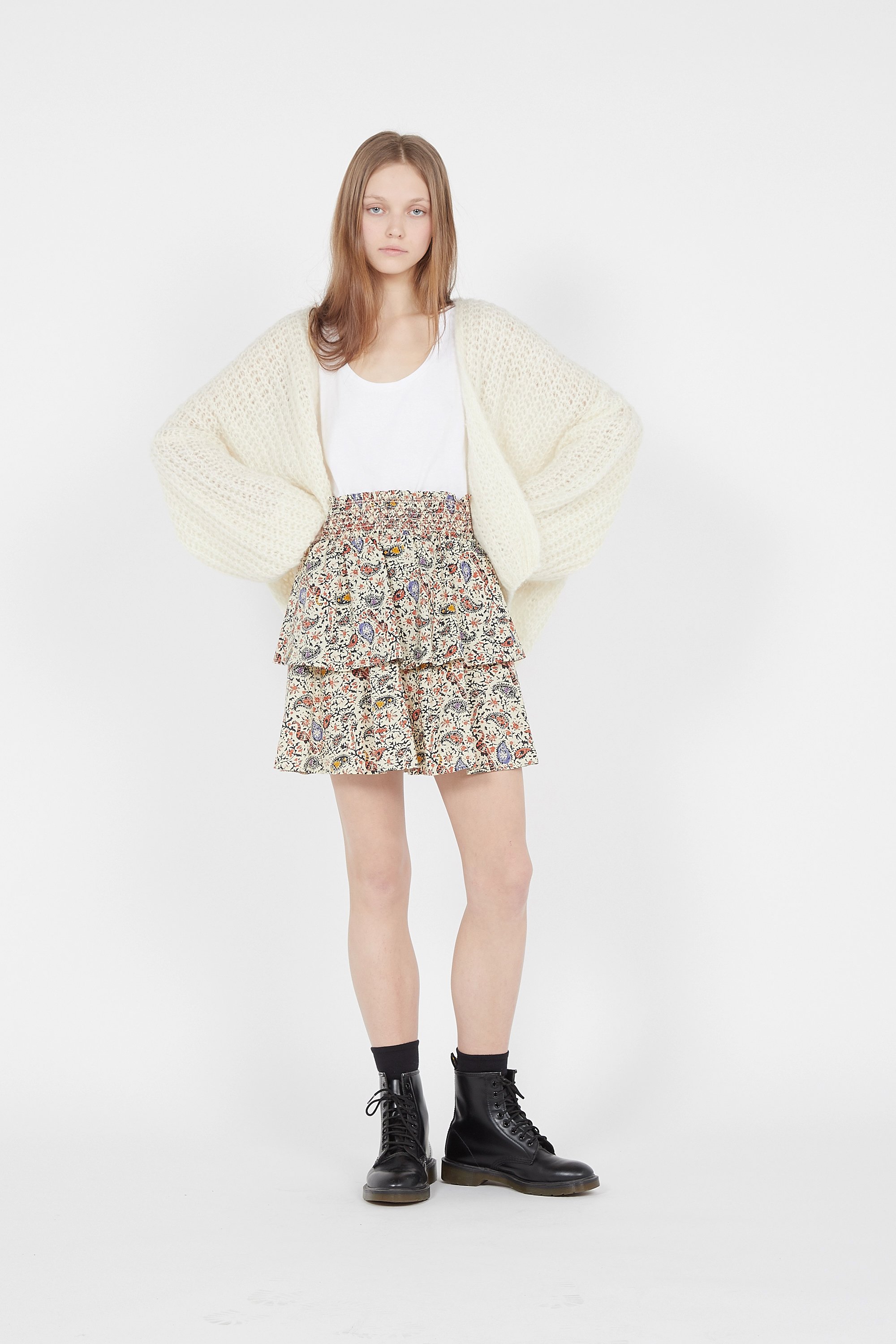 Jupe Courte Imprim?�e En Coton Beige Grace Et Mila - Femme | Citadium