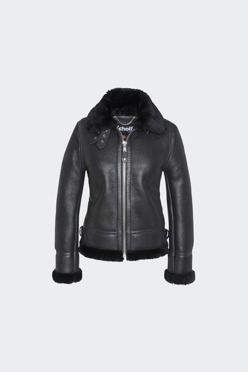Bombardier Col Montant En Peau Retourn e Mouton Noir Schott