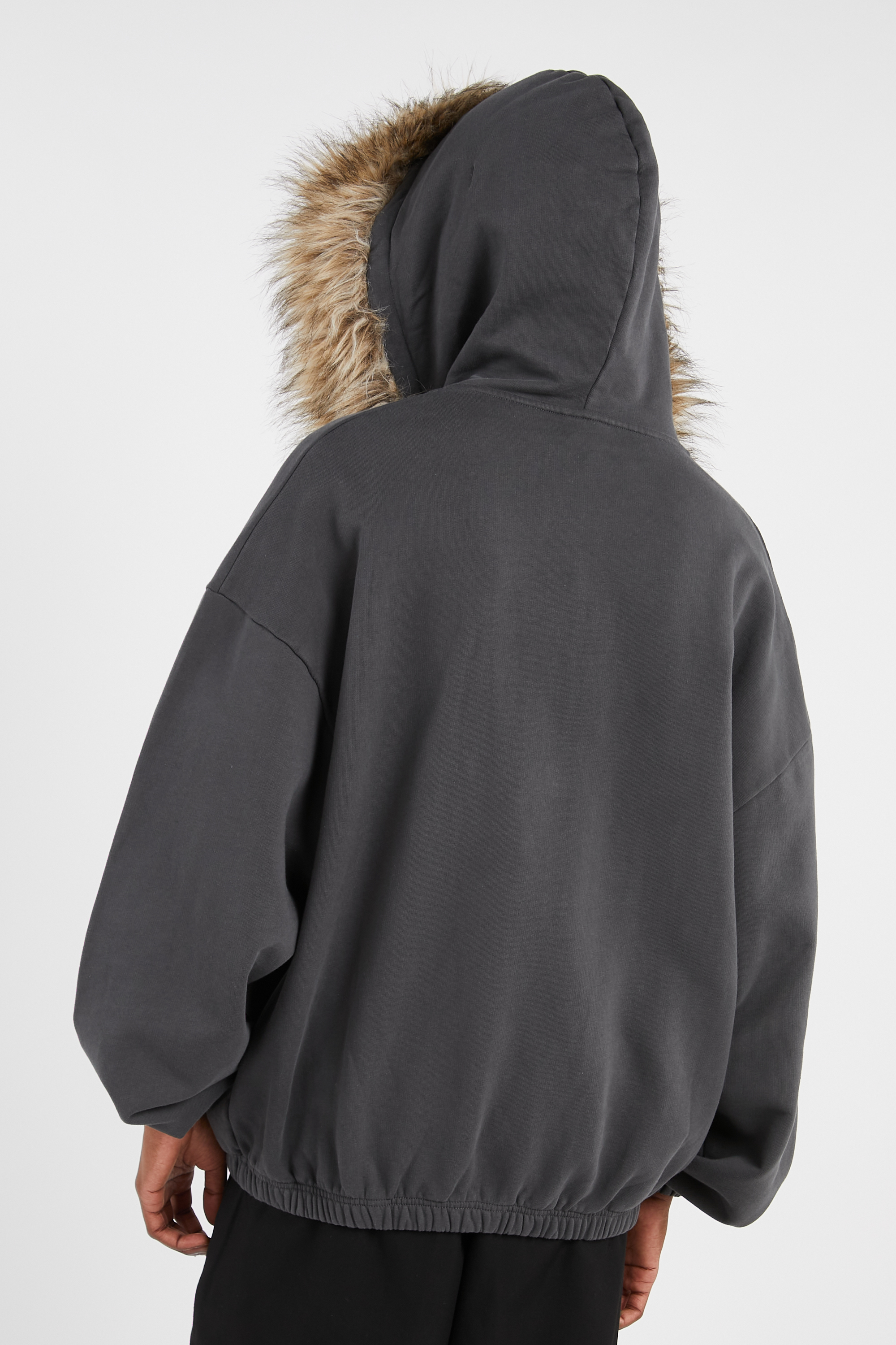 Regular-fit zip-up cotton-blend hoodie with Pony Player Grey