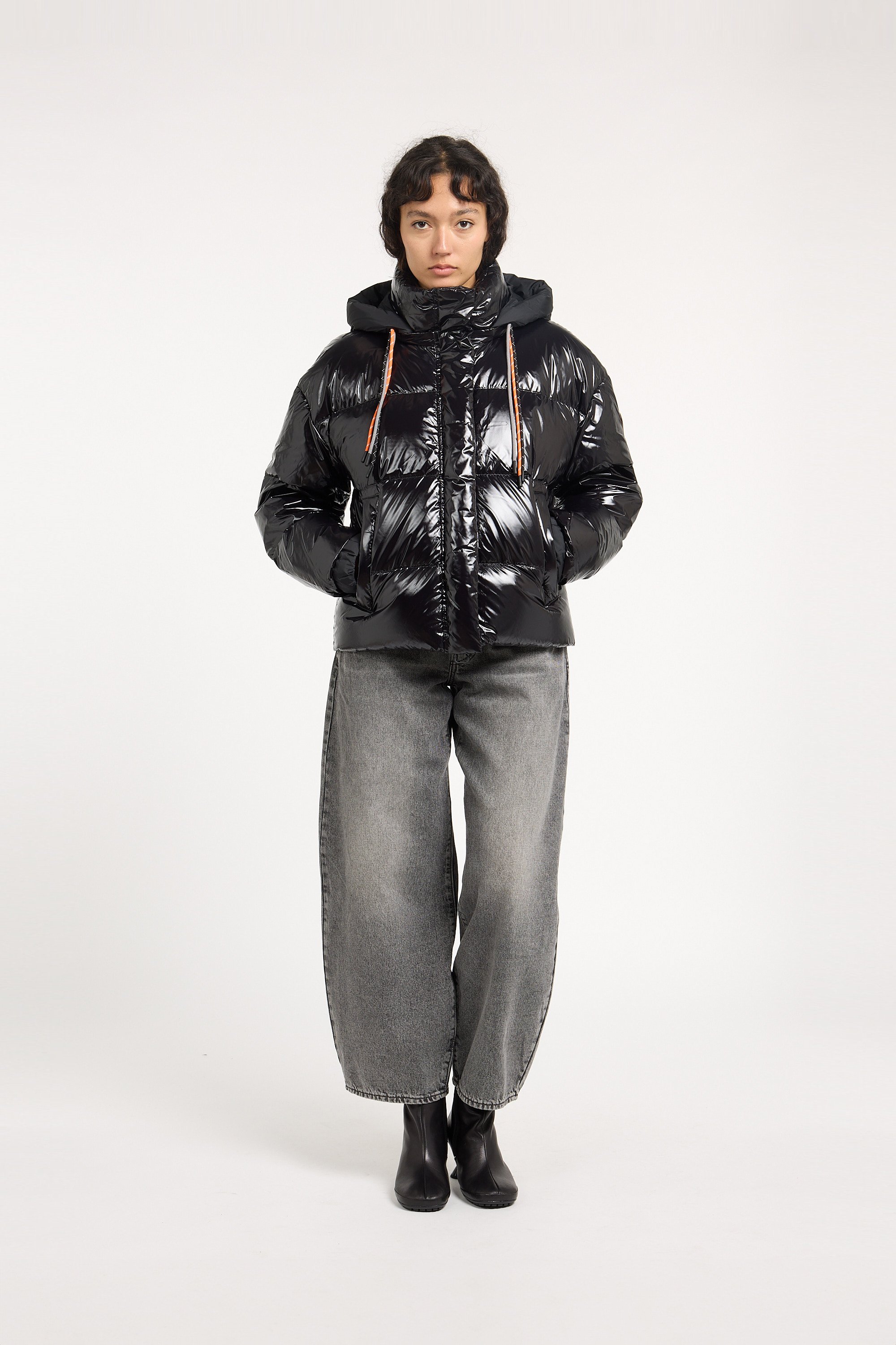 Zipped high-neck colorblock padded jacket with hood GERTRUDE Black