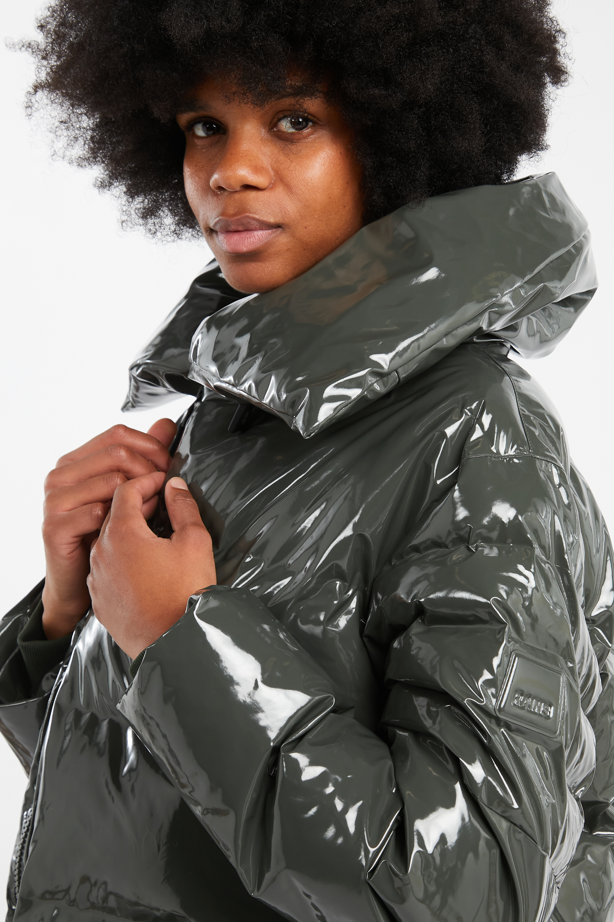 Lightweight quilted padded jacket with high neck Green