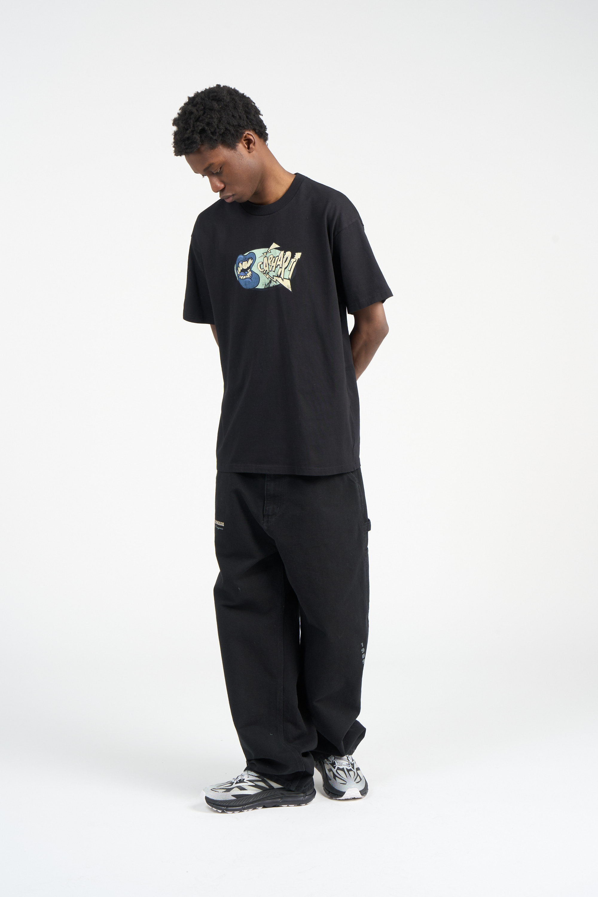Regular-fit round-neck cotton T-shirt Black
