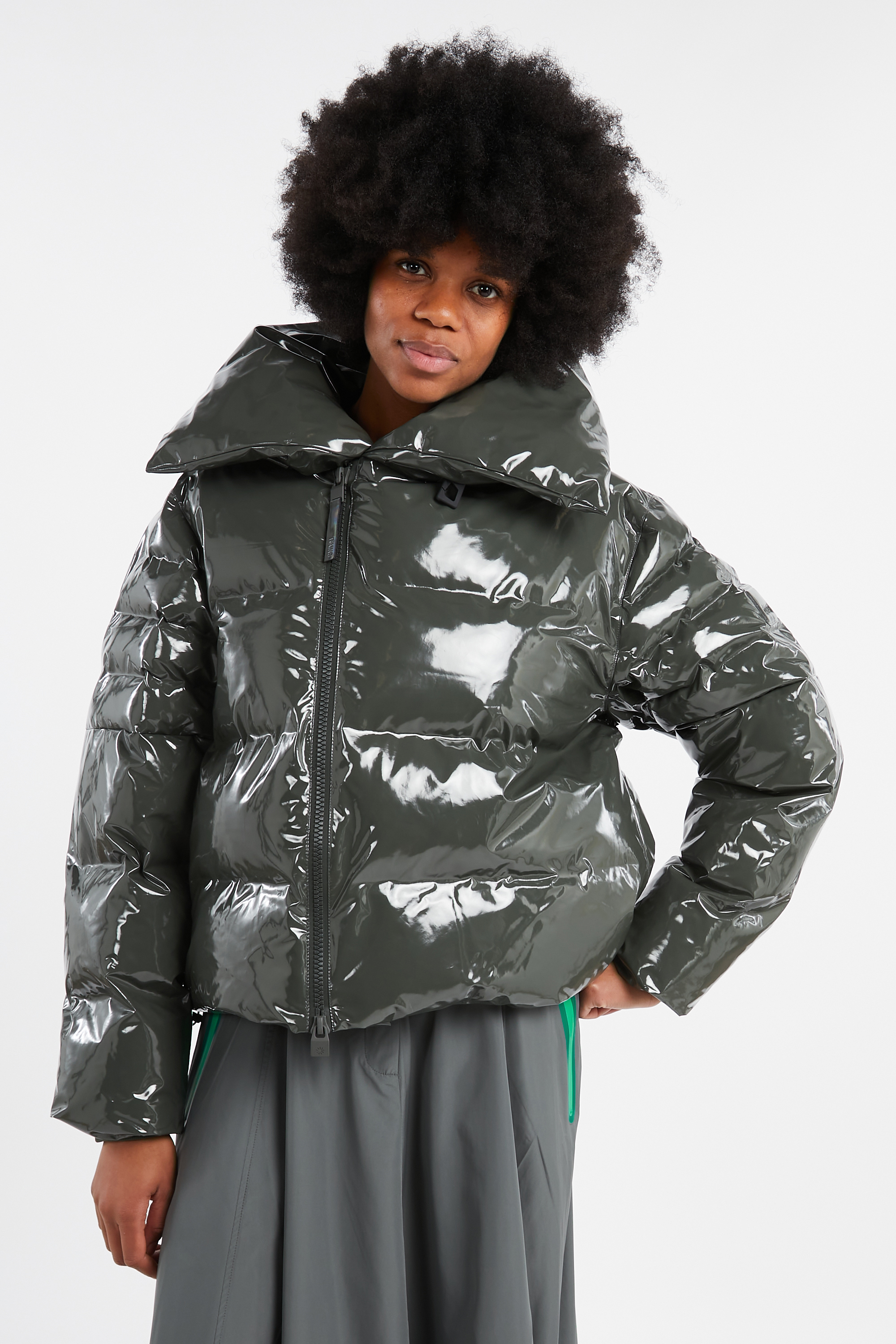 Lightweight quilted padded jacket with high neck Green