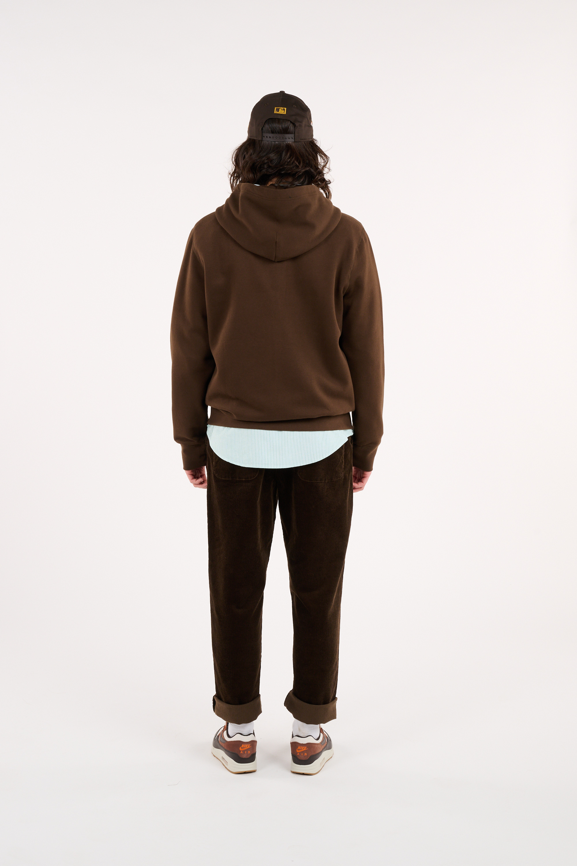 Regular-fit zip-up cotton-blend hoodie with Pony Player Brown