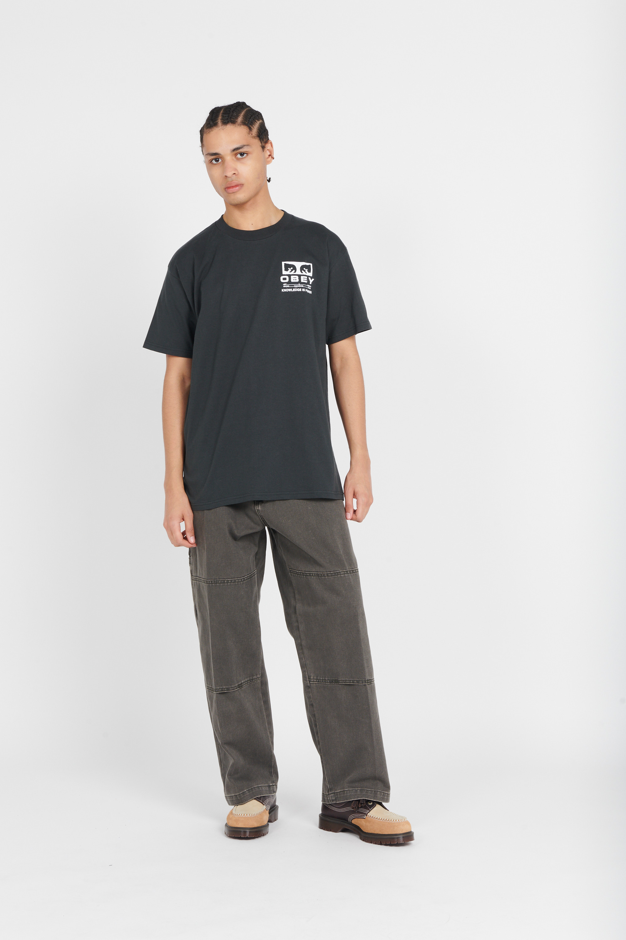 Regular-fit round-neck cotton T-shirt Black