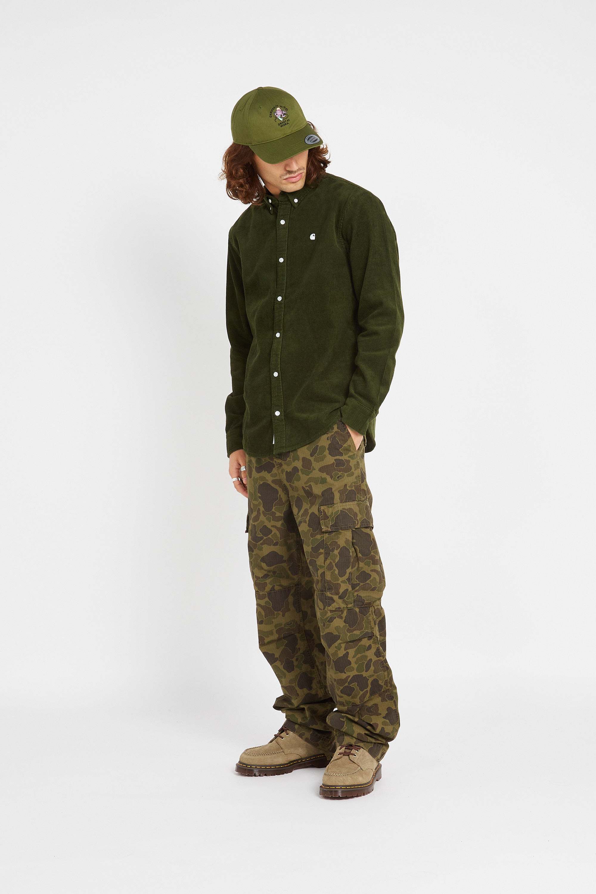 Cotton overshirt with button-down collar Green