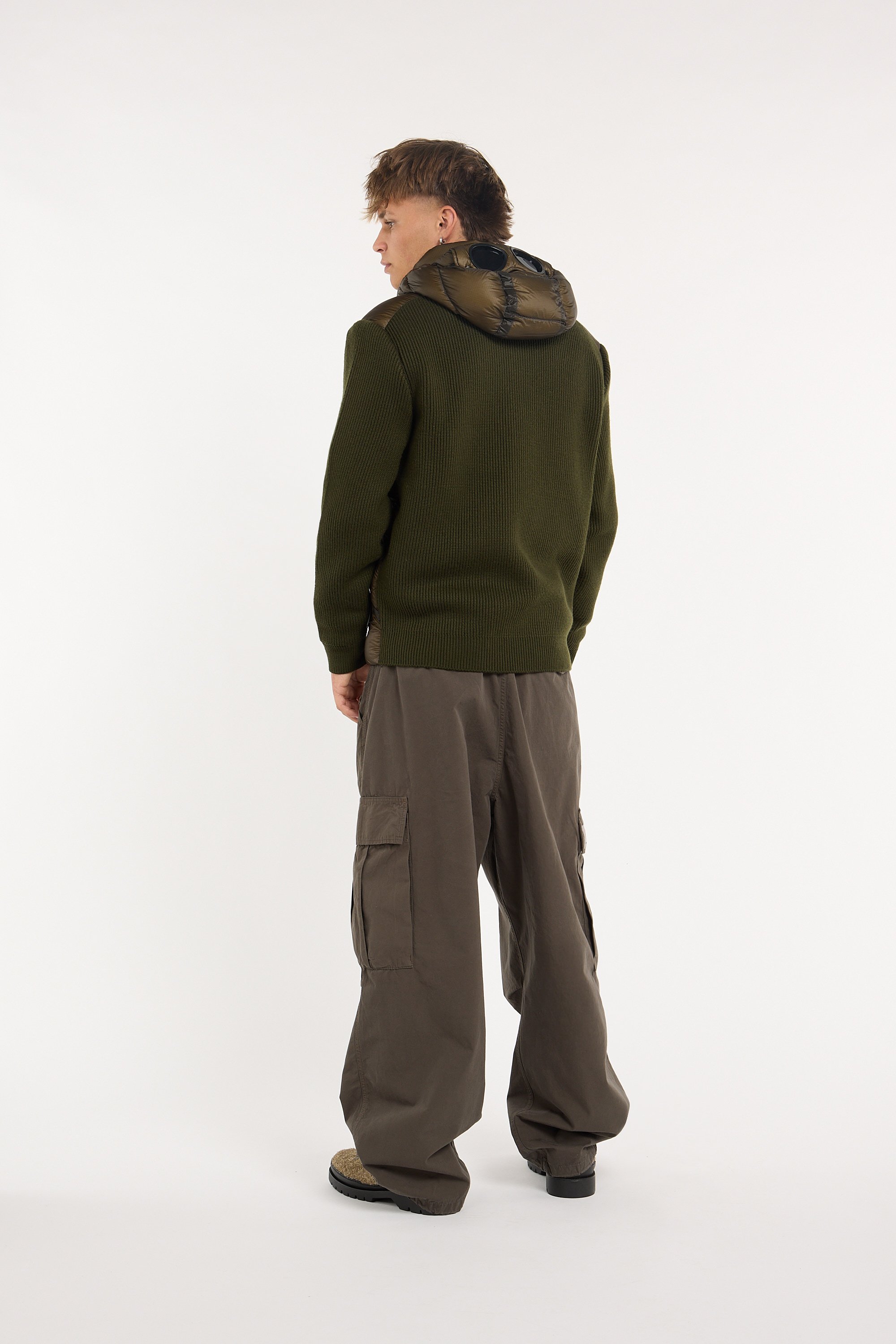 Zipped high-neck colorblock padded jacket with hood | Green C.P. COMPANY Men