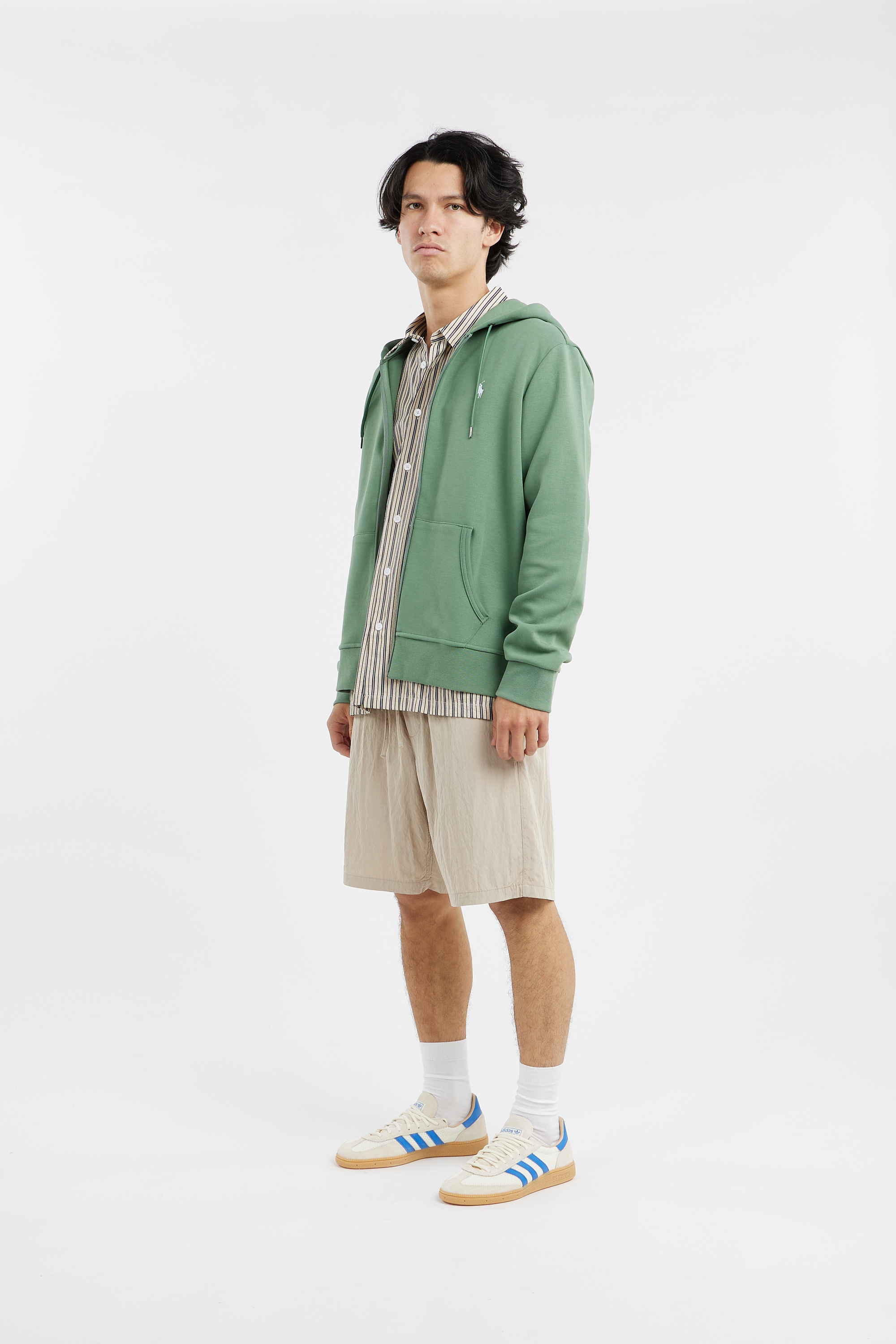 Regular-fit zip-up cotton-blend hoodie with Pony Player Green