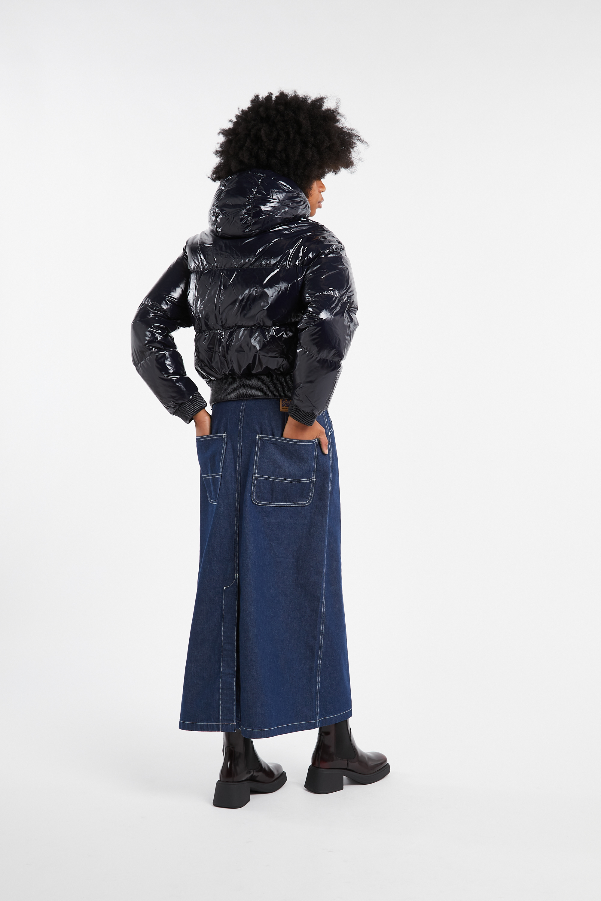 Lightweight quilted padded jacket with high neck Blue