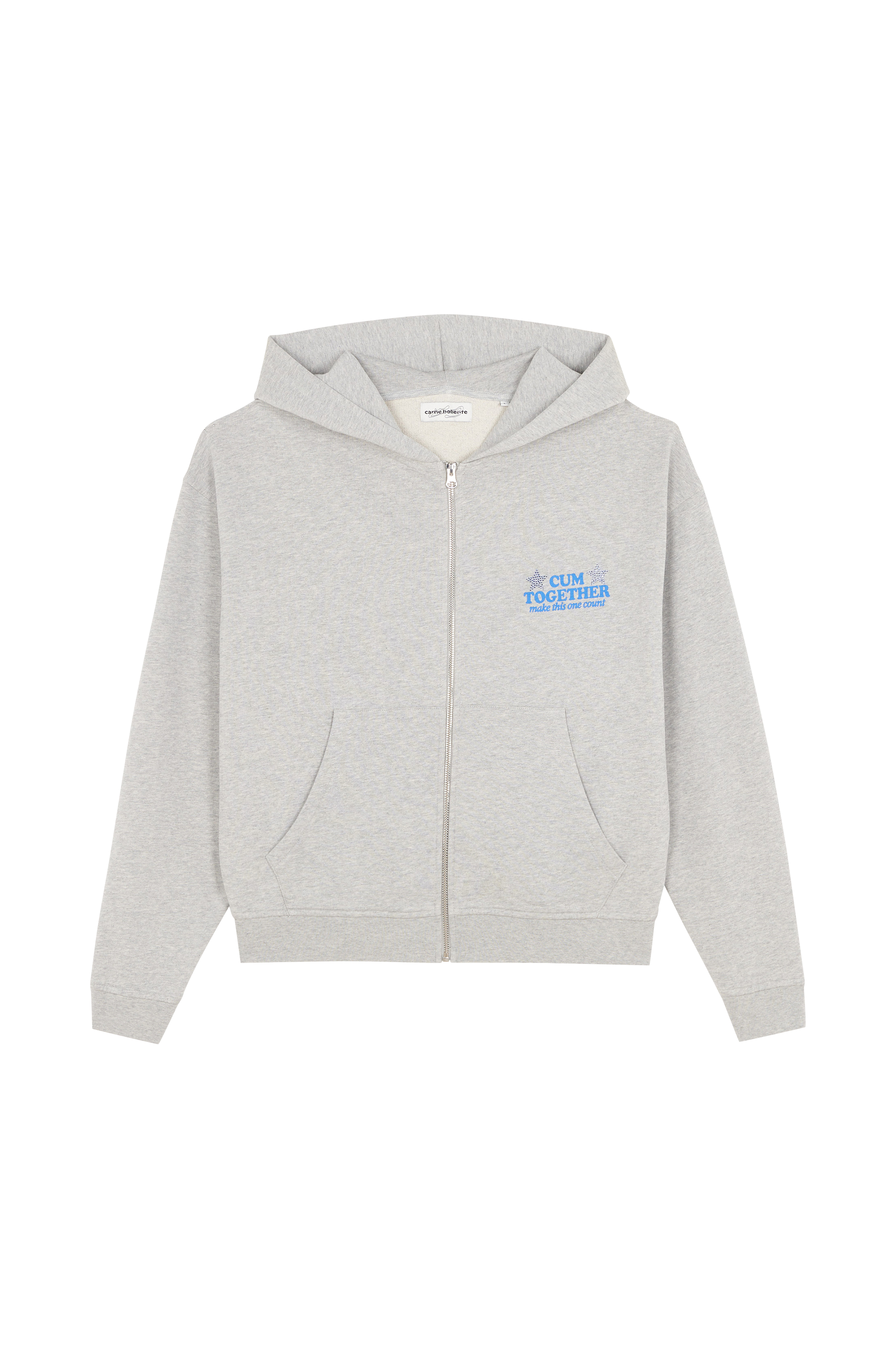 Regular-fit zip-up cotton-blend hoodie with Pony Player Grey