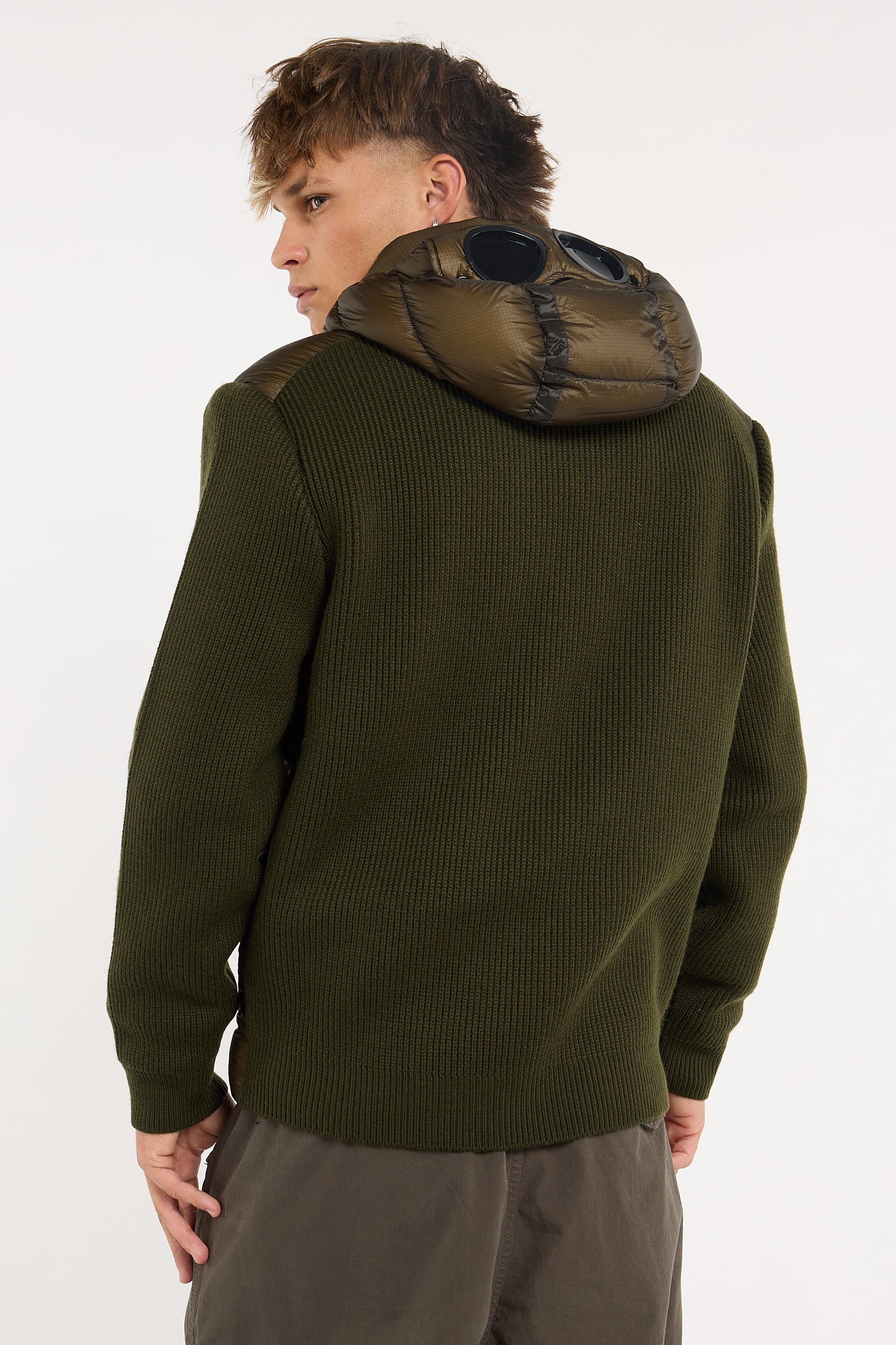 Zipped high-neck colorblock padded jacket with hood | Green C.P. COMPANY Men
