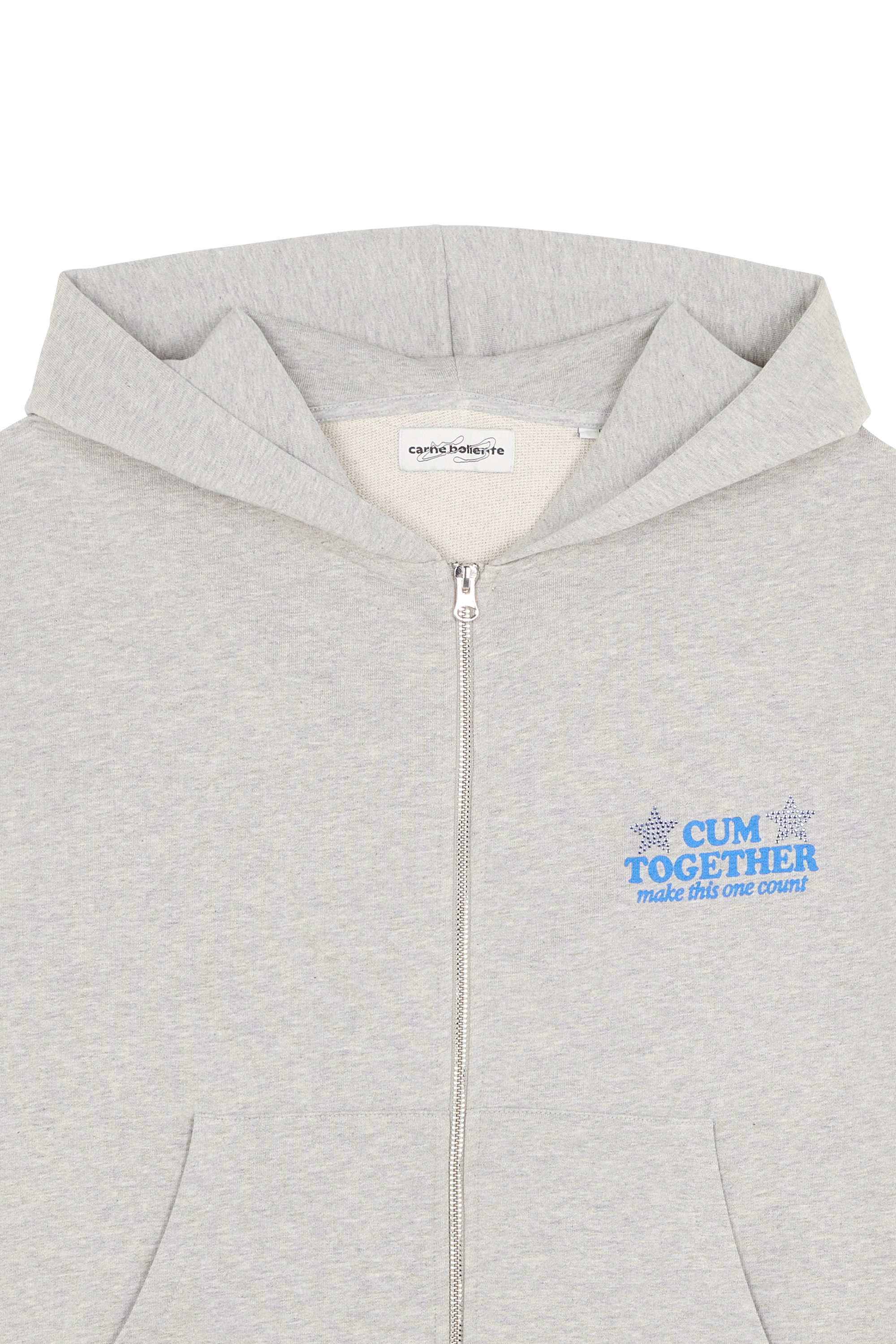 Regular-fit zip-up cotton-blend hoodie with Pony Player Grey