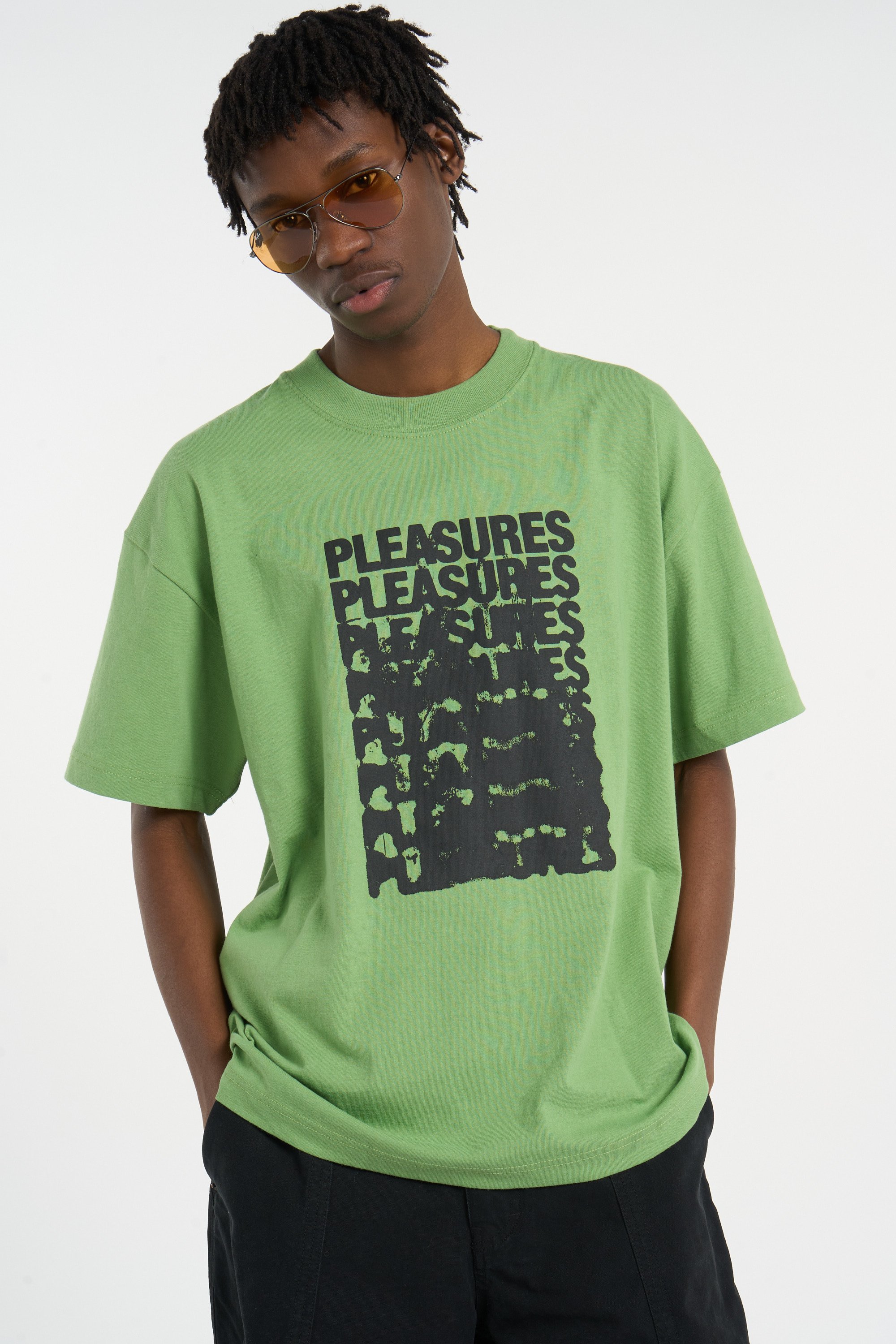 Regular-fit round-neck cotton T-shirt | Khaki PLEASURES Men