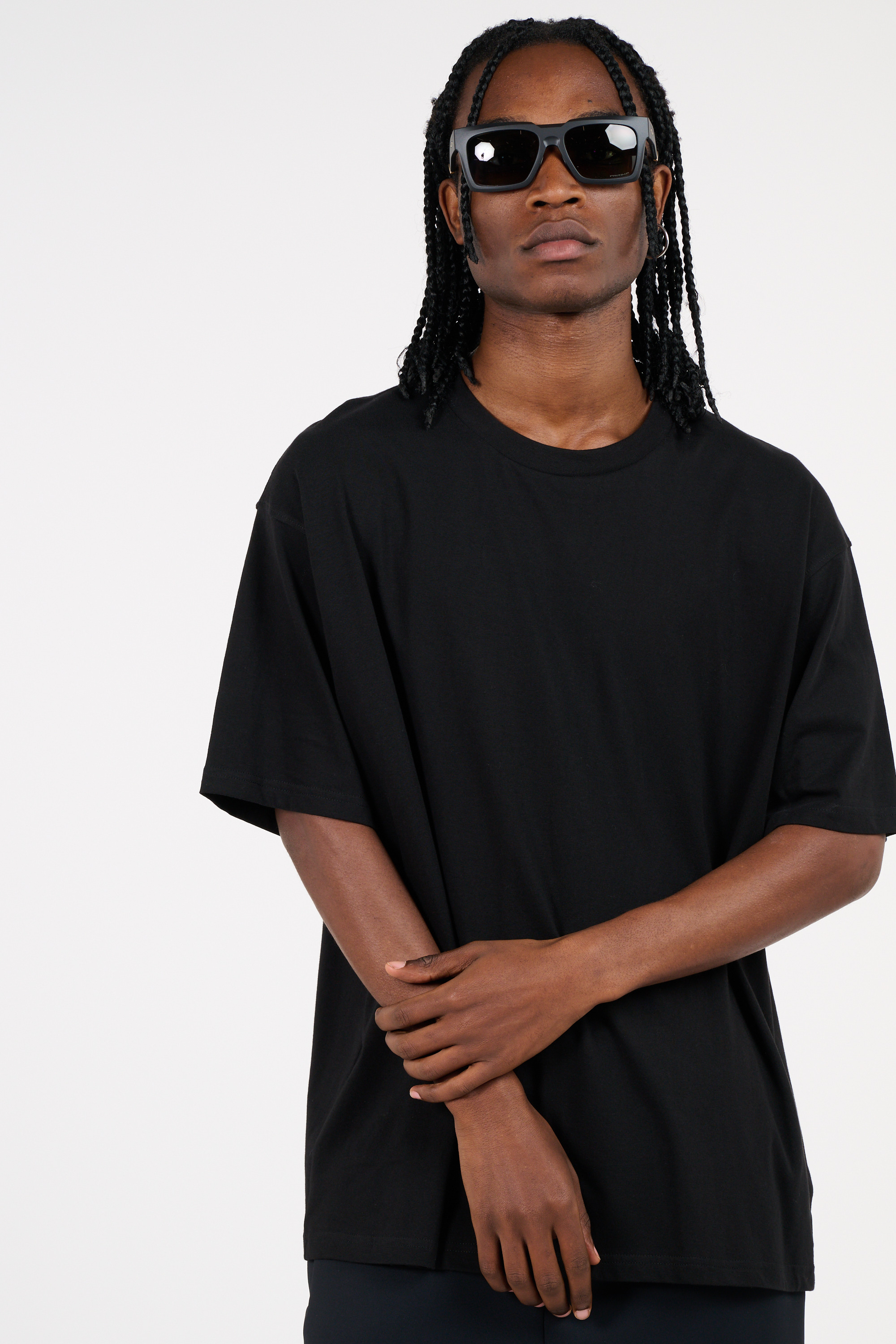 Regular-fit round-neck cotton T-shirt Black