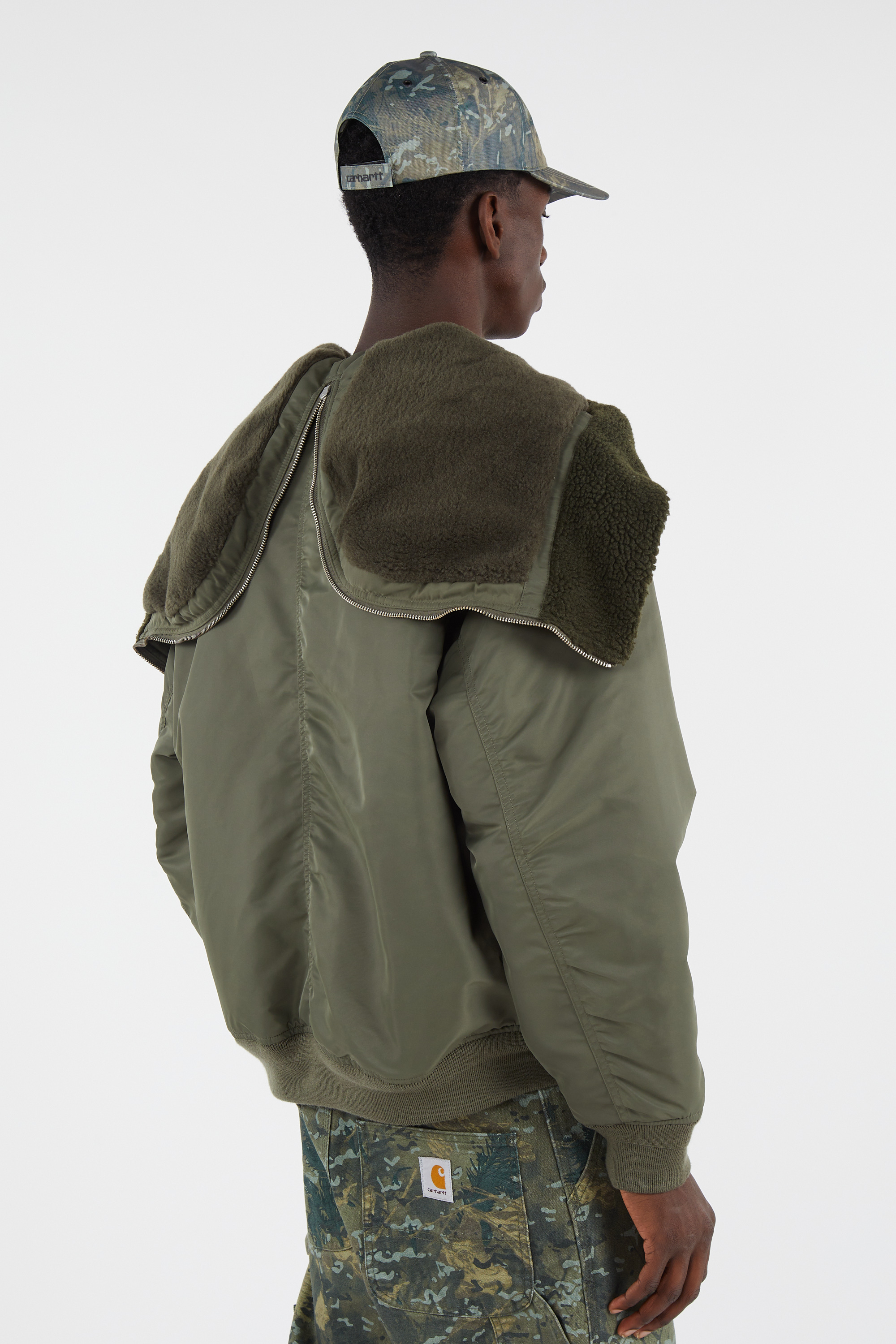 Lightweight quilted padded jacket with high neck Khaki