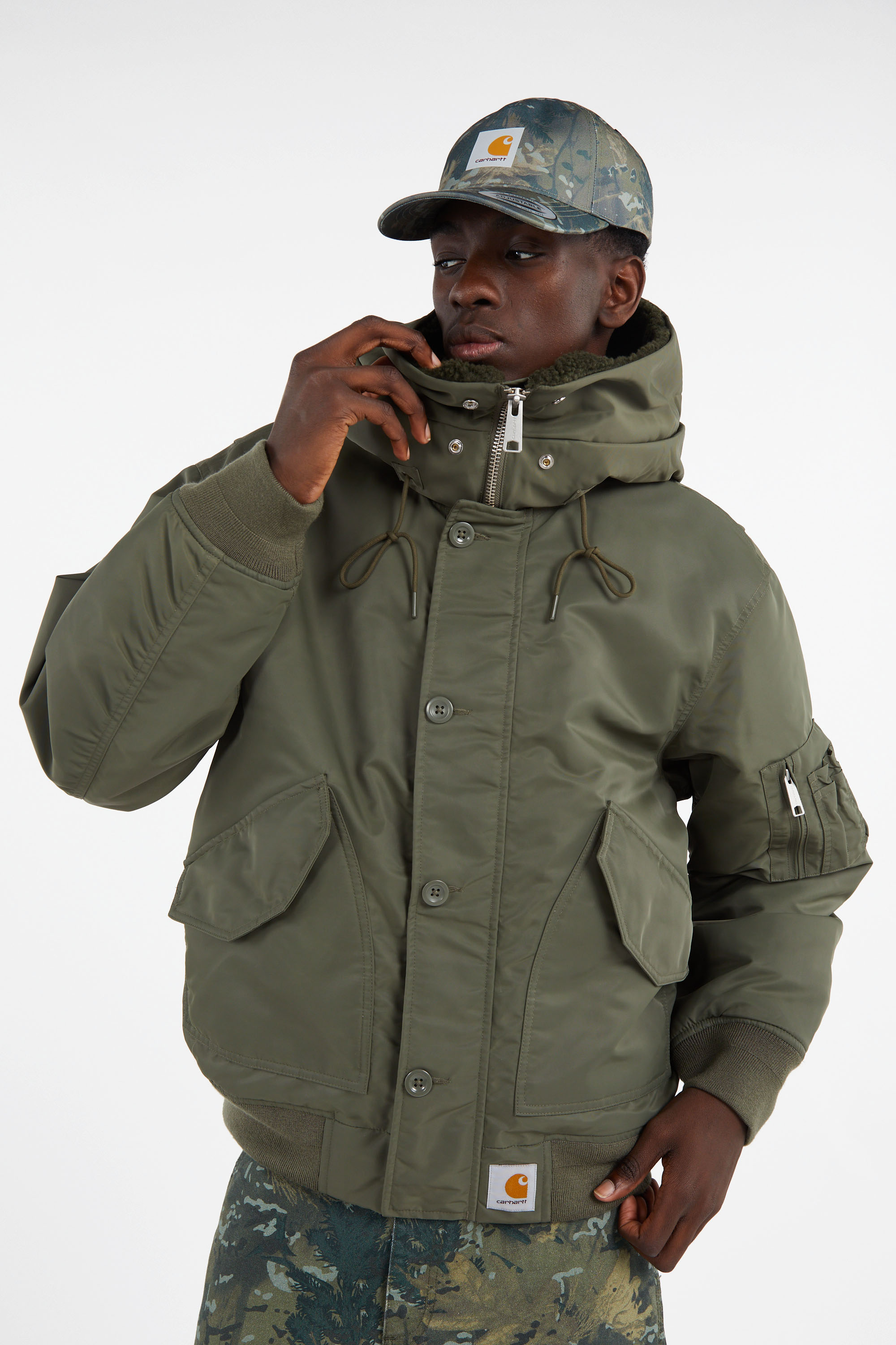 Lightweight quilted padded jacket with high neck Khaki