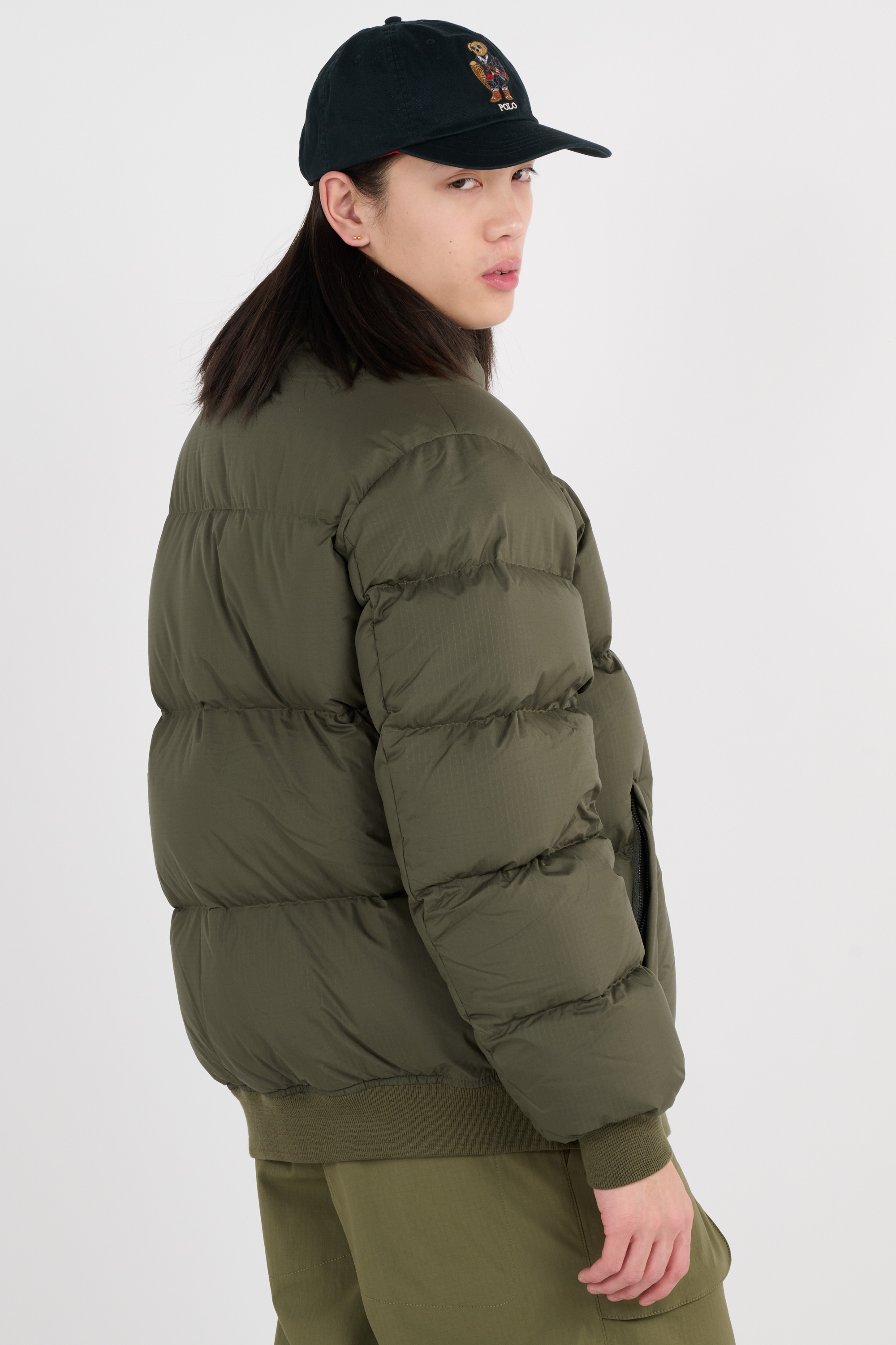 Lightweight quilted padded jacket with high neck Khaki