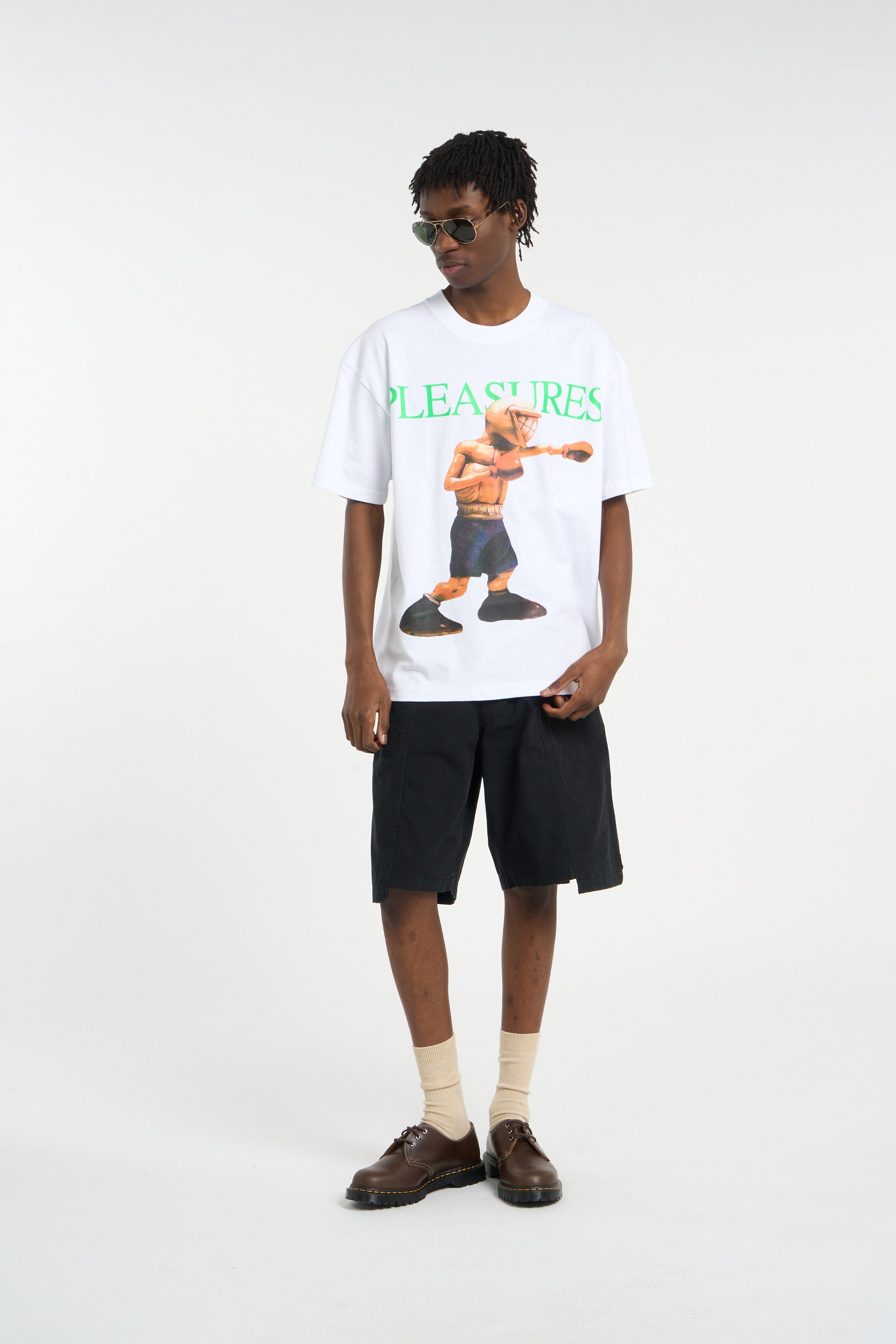 Regular-fit round-neck cotton T-shirt PLEASURES White