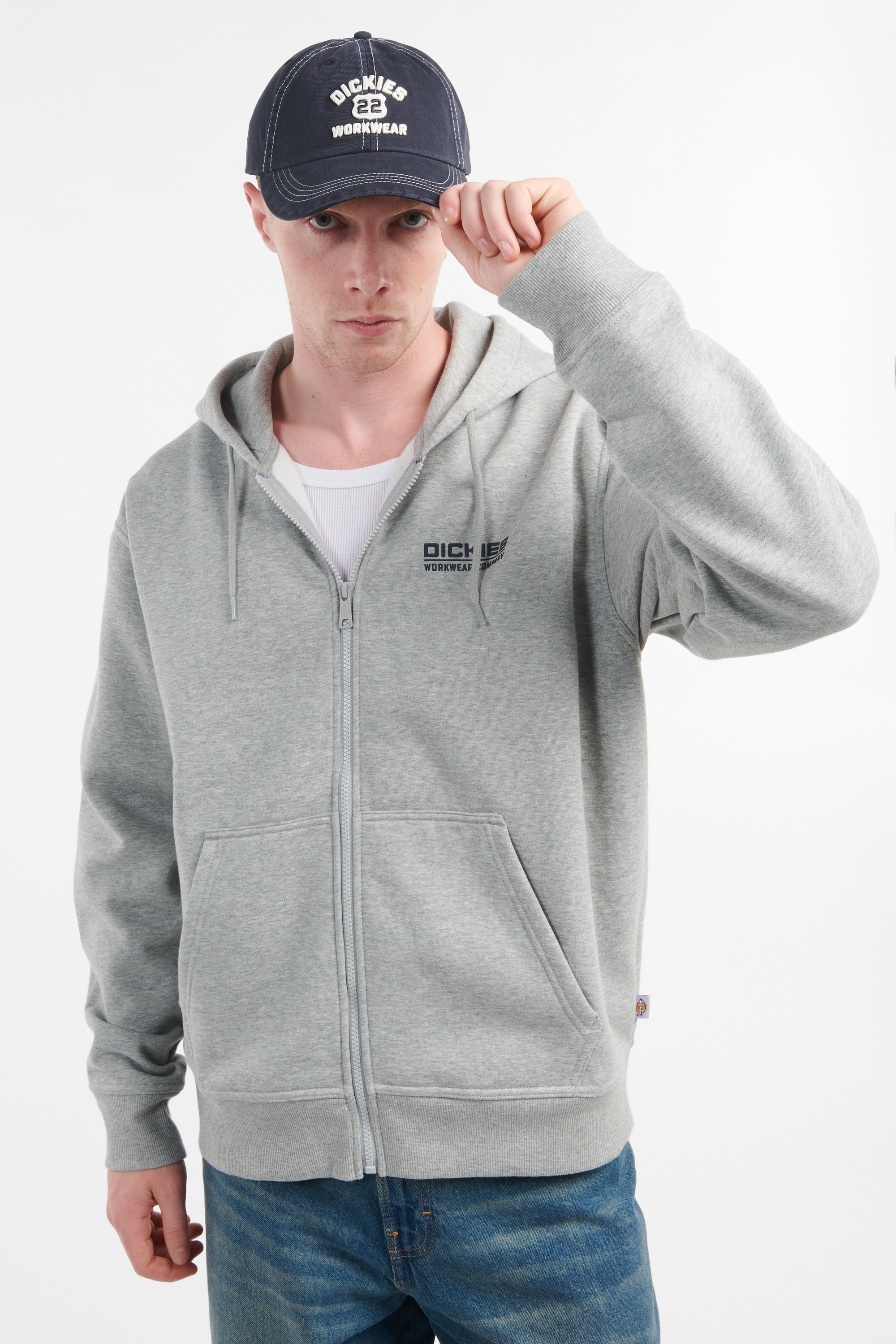 Regular-fit zip-up cotton-blend hoodie with Pony Player Grey