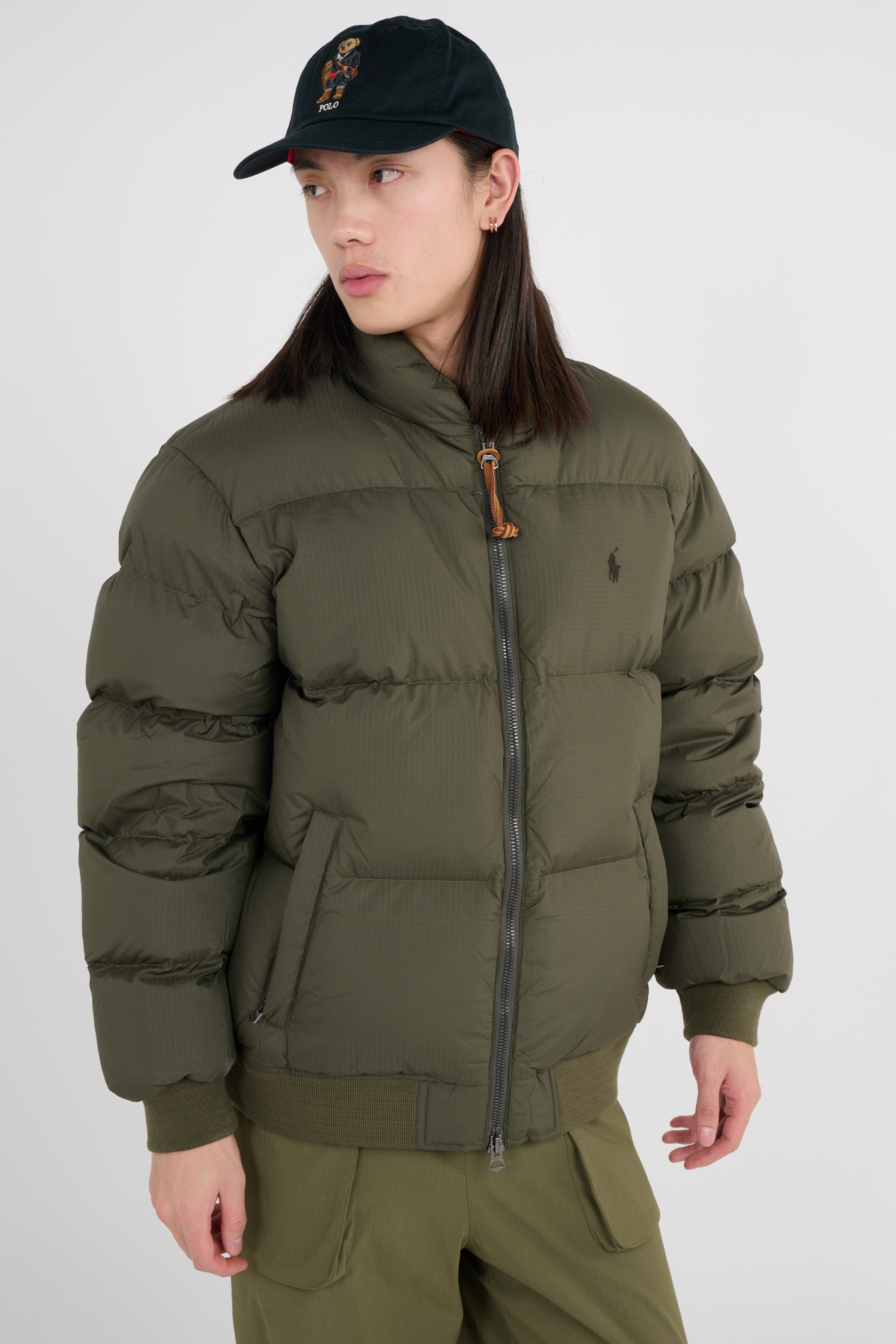 Lightweight quilted padded jacket with high neck Khaki