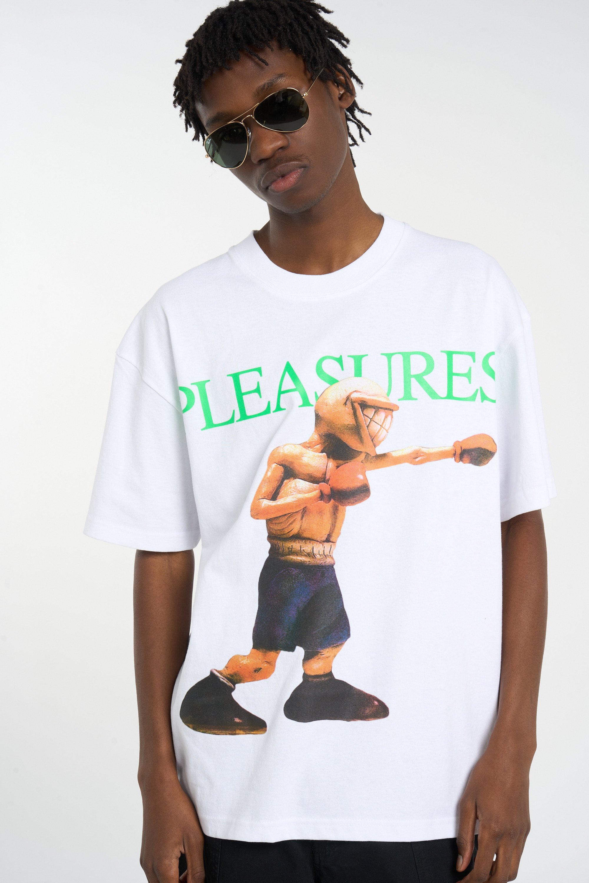 Regular-fit round-neck cotton T-shirt | White PLEASURES Men