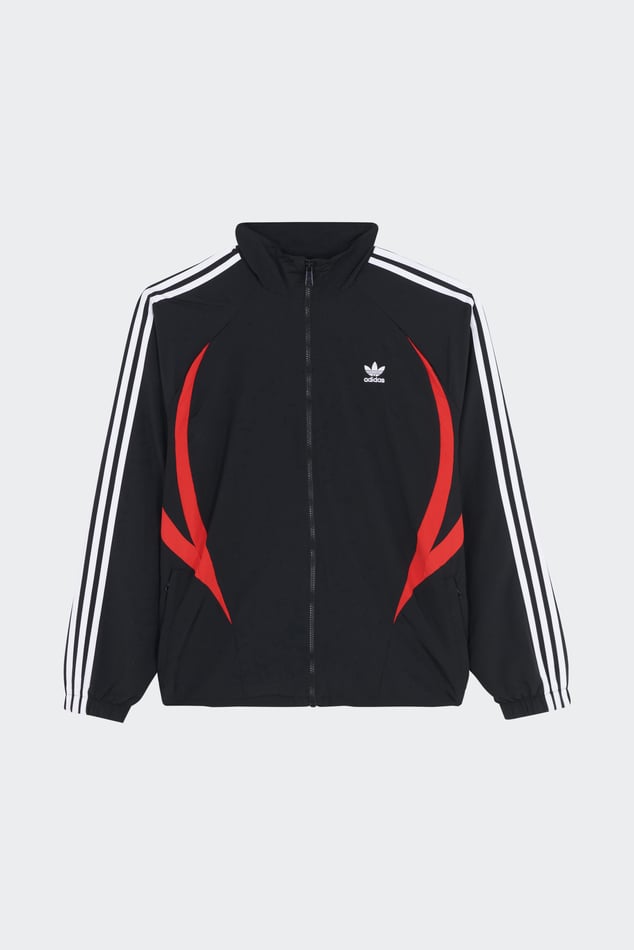 Black adidas jacket with red stripes sales