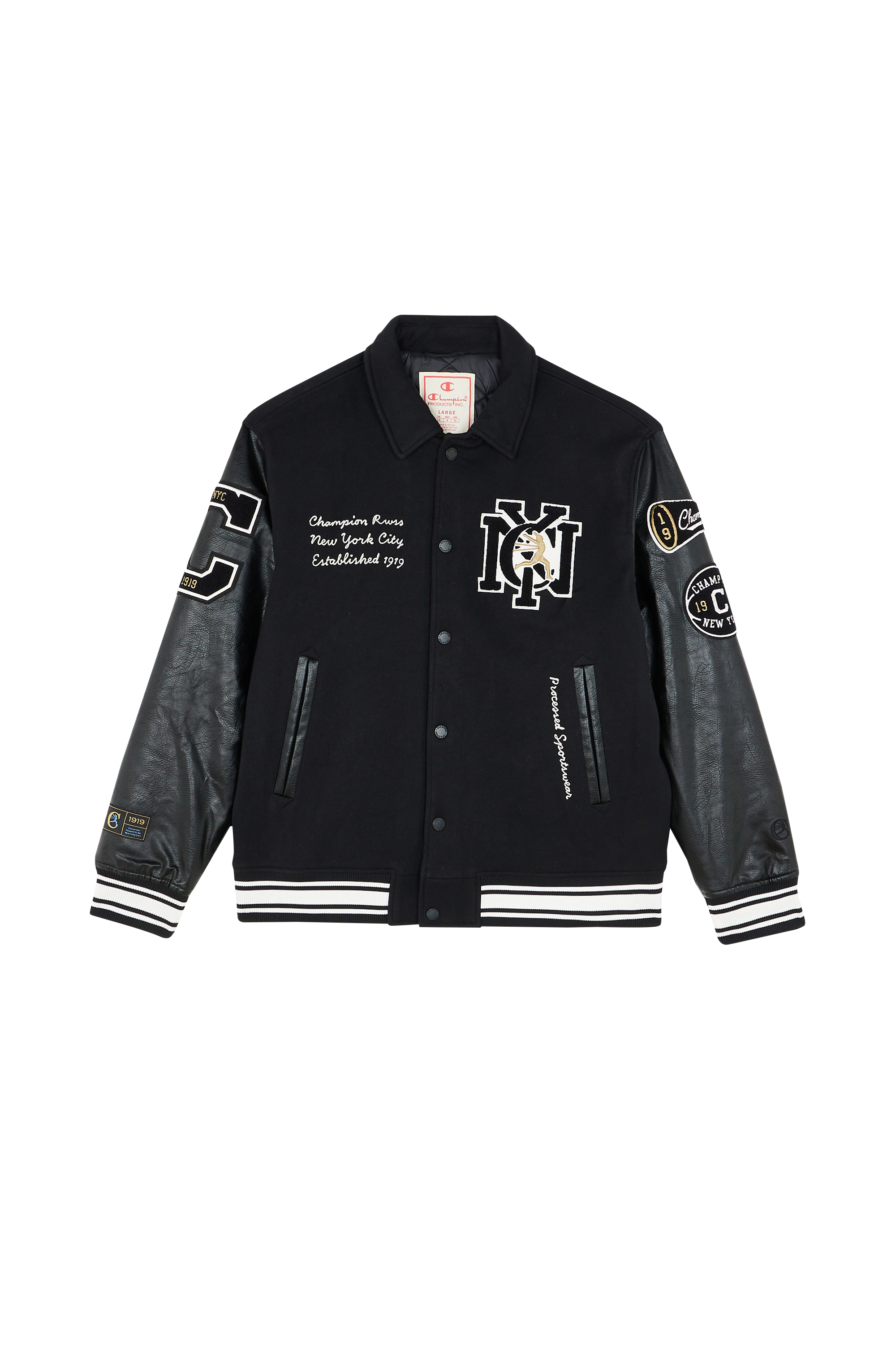 Black champion varsity jacket hot sale