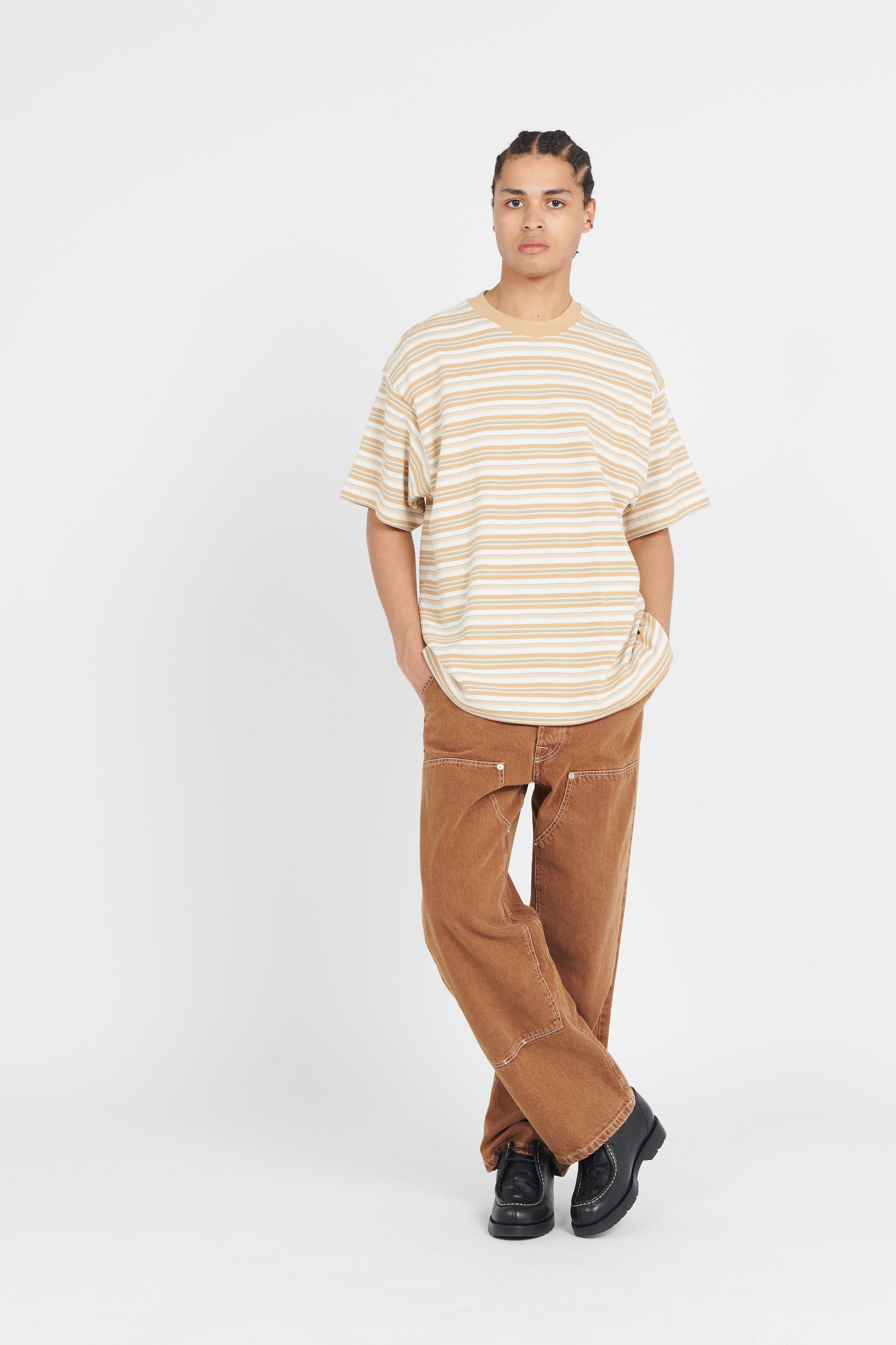 Regular-fit round-neck cotton T-shirt Beige