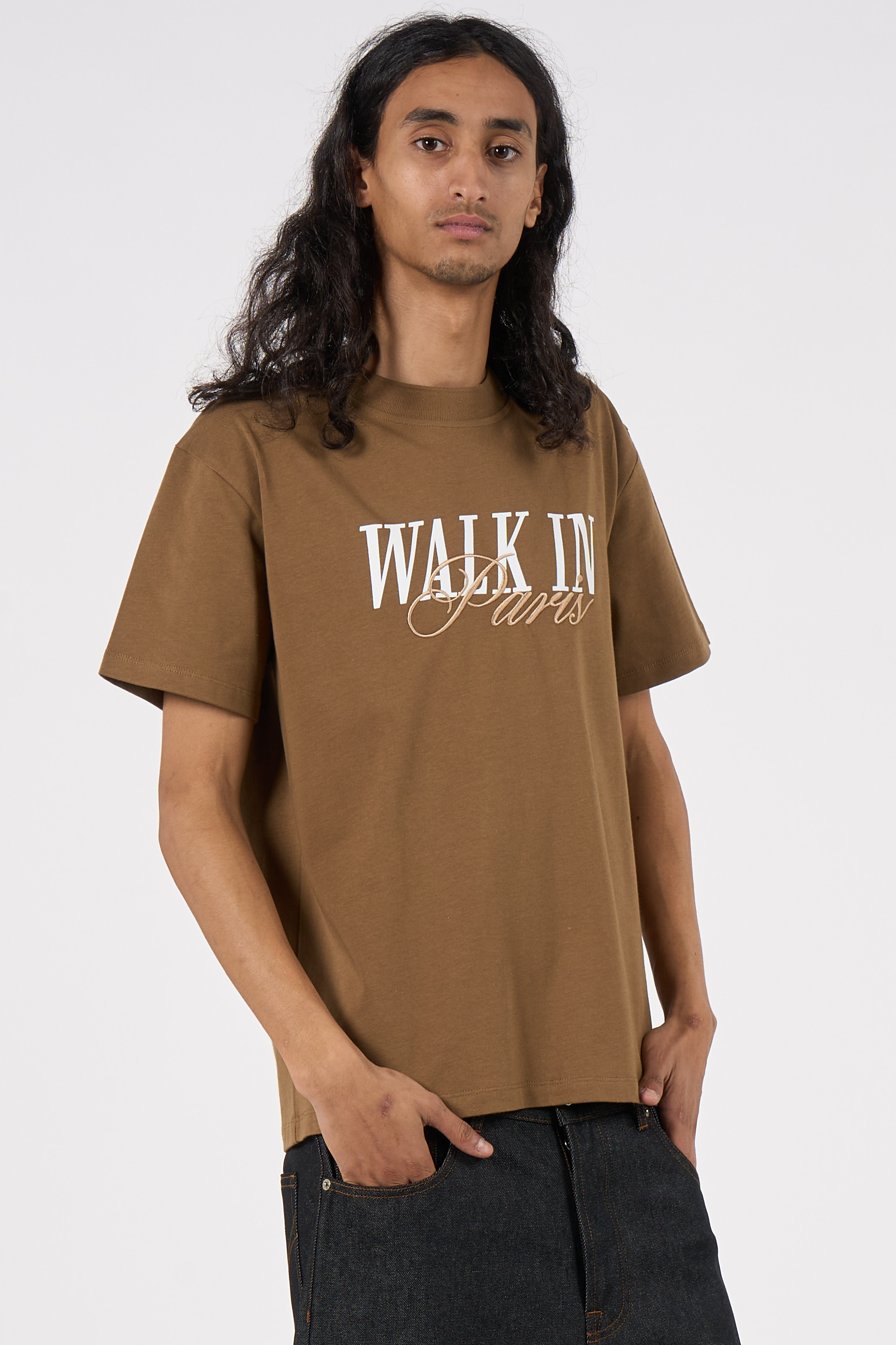 Regular-fit round-neck cotton T-shirt Brown