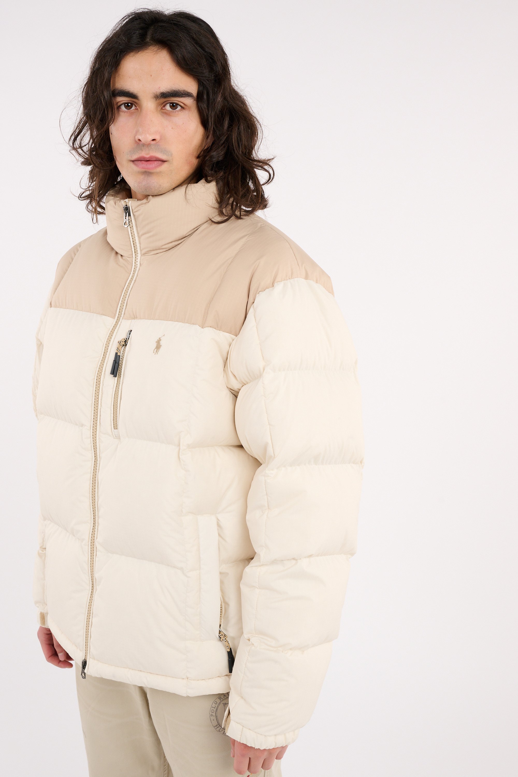 Lightweight quilted padded jacket with high neck Beige