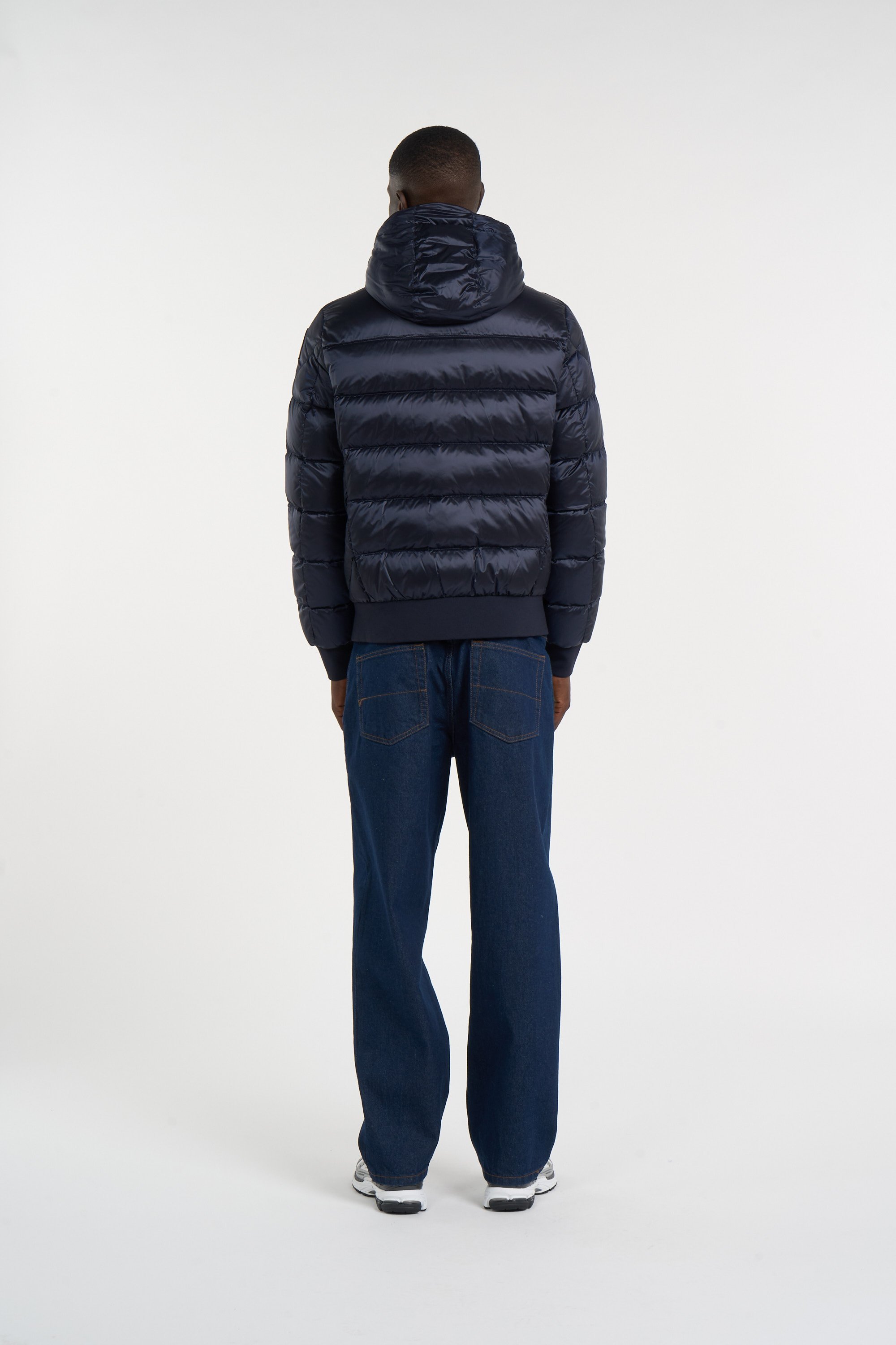 Zipped high-neck colorblock padded jacket with hood | Blue PARAJUMPERS Men