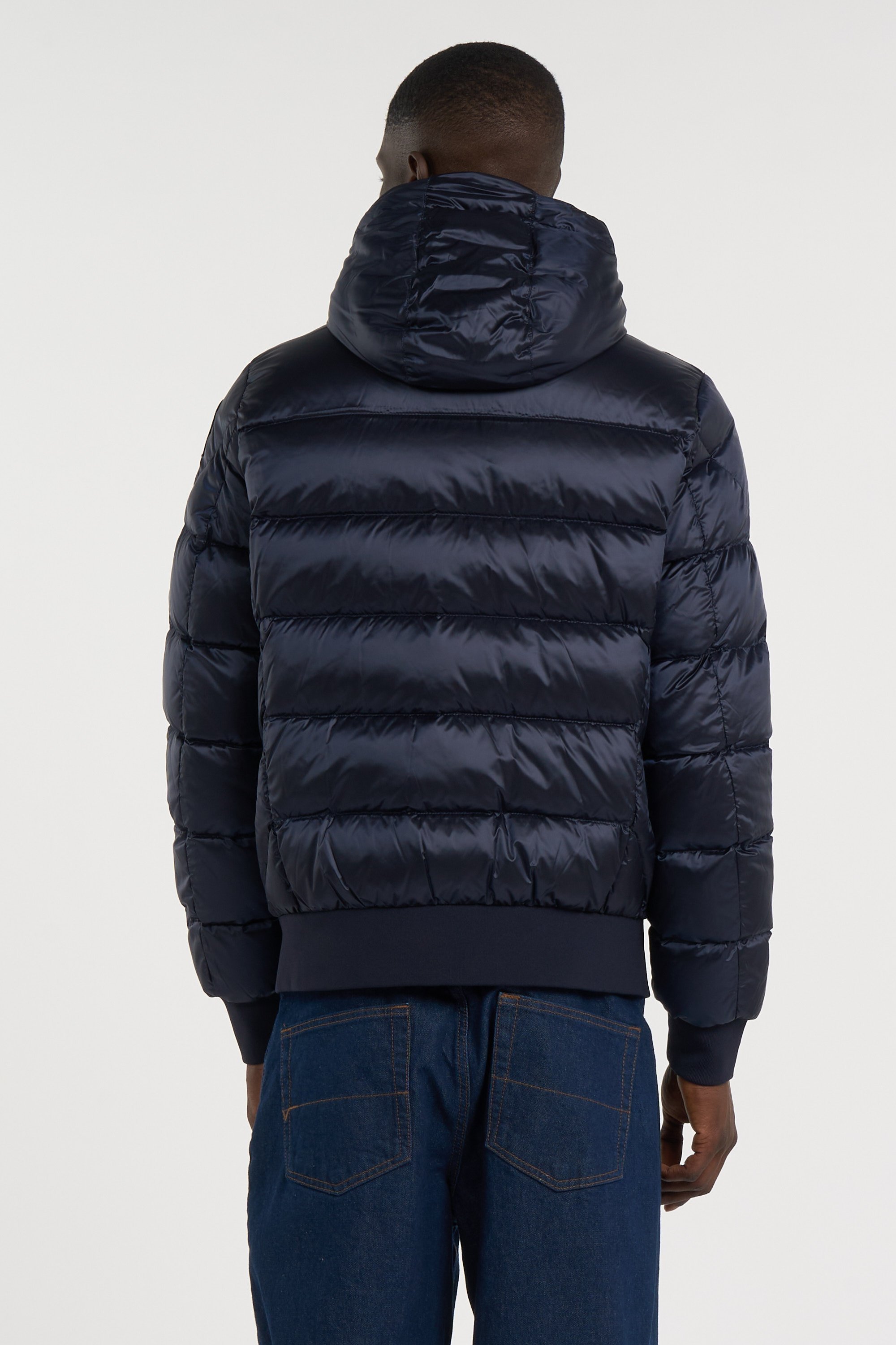 Zipped high-neck colorblock padded jacket with hood | Blue PARAJUMPERS Men
