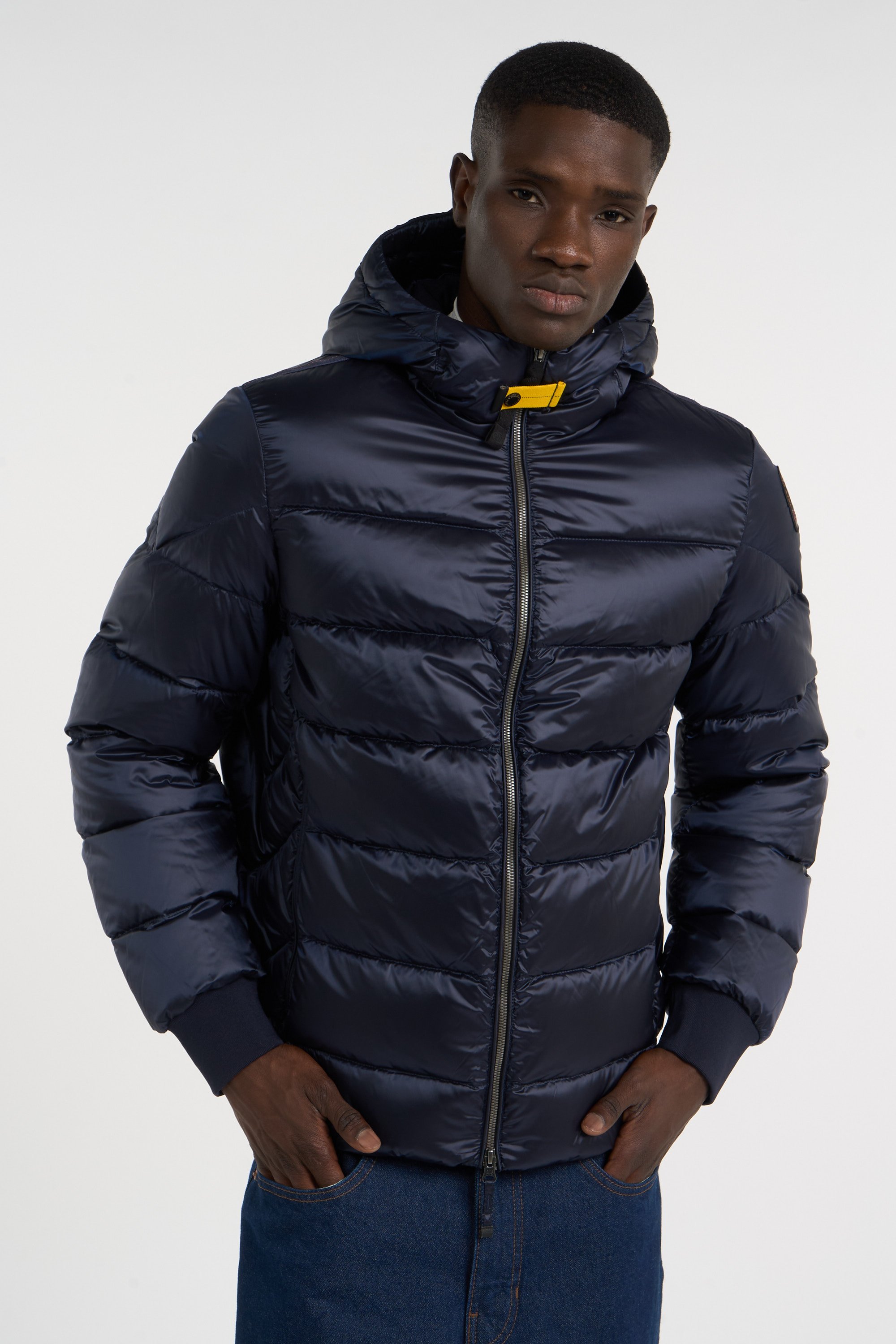 Zipped high-neck colorblock padded jacket with hood | Blue PARAJUMPERS Men