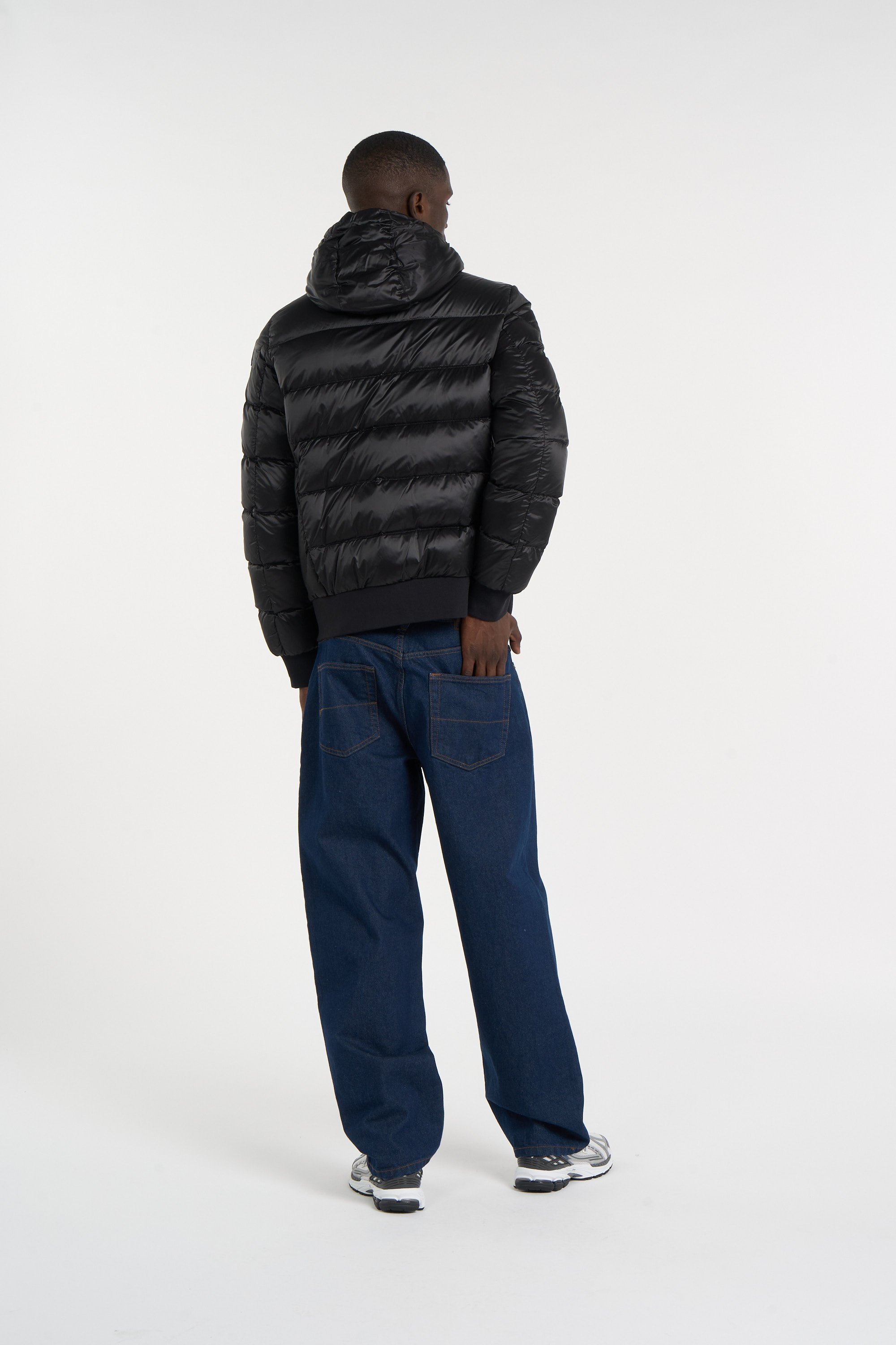 Zipped high-neck colorblock padded jacket with hood | Black PARAJUMPERS Men