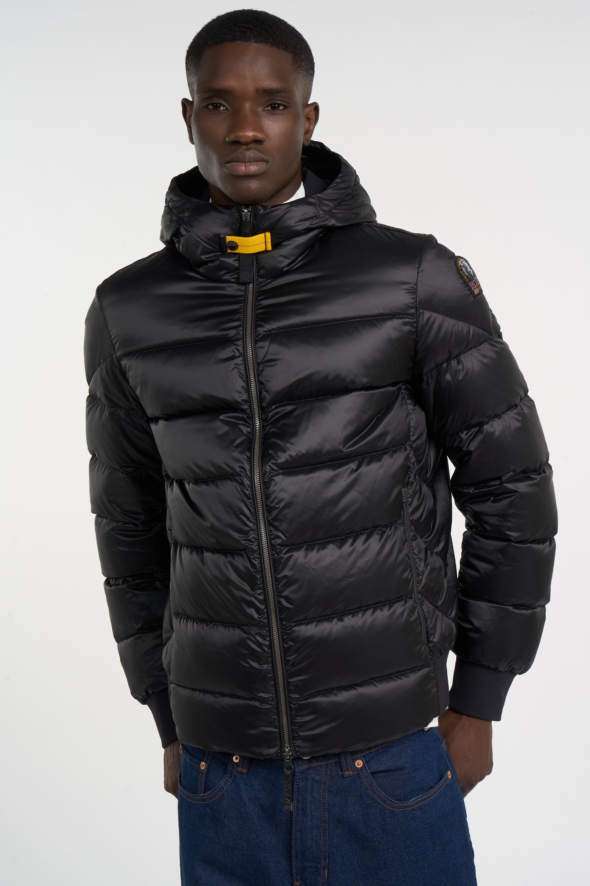 Zipped high-neck colorblock padded jacket with hood | Black PARAJUMPERS Men