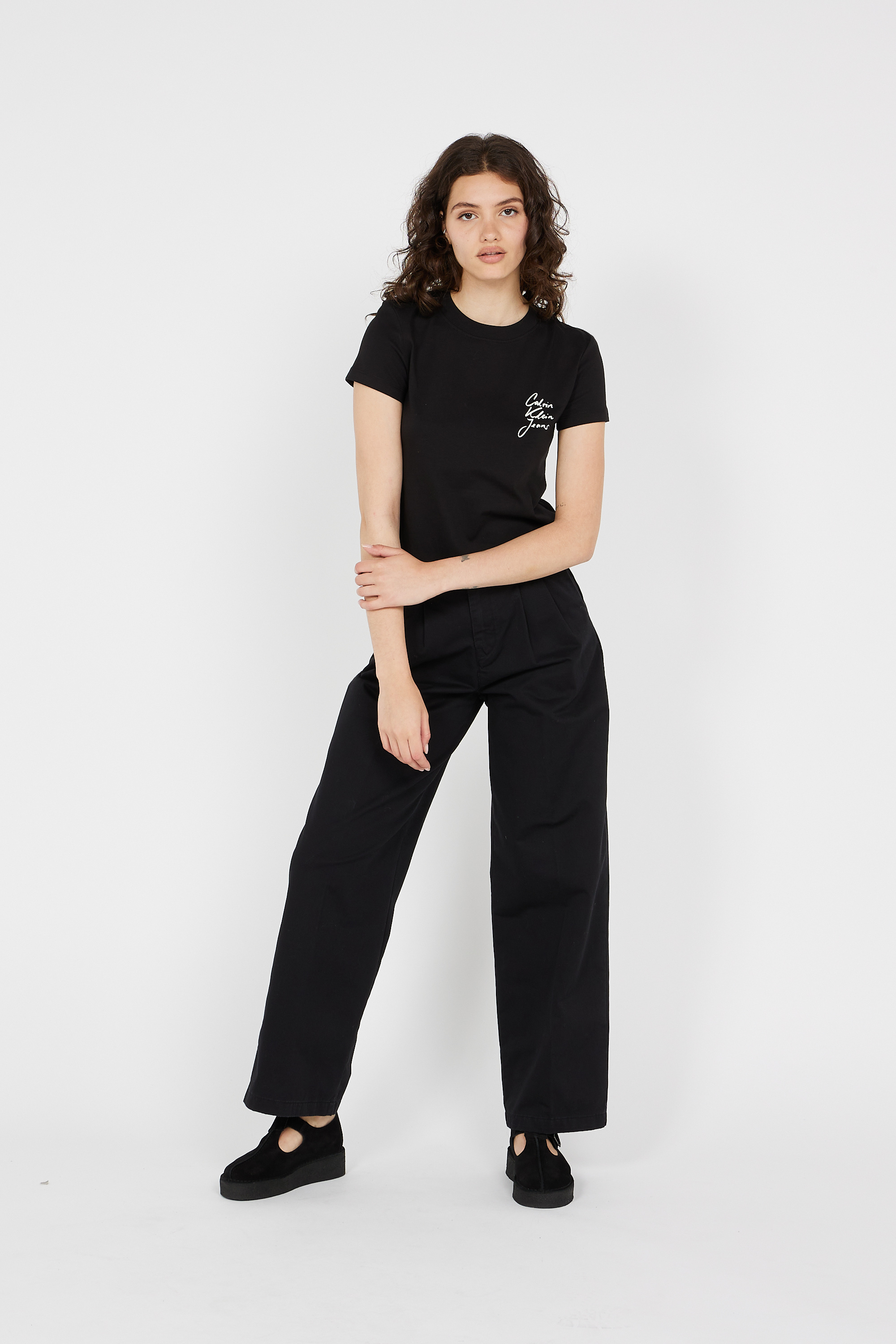 Regular-fit round-neck cotton T-shirt Black