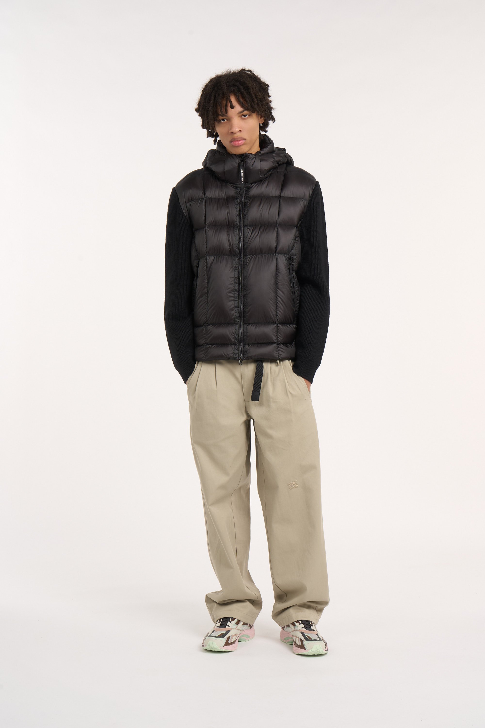 Zipped high-neck colorblock padded jacket with hood C.P. COMPANY Black