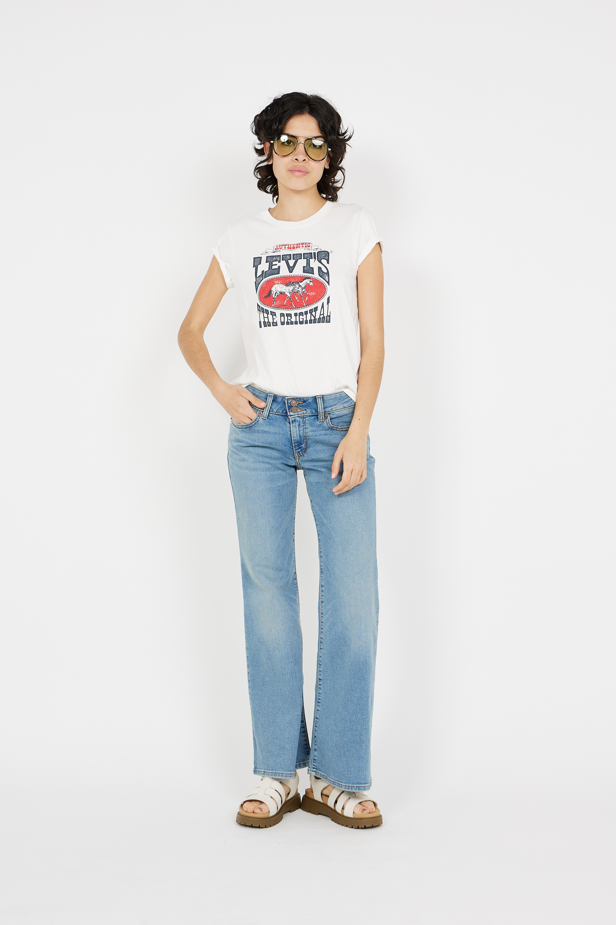 Regular-fit round-neck cotton T-shirt Beige