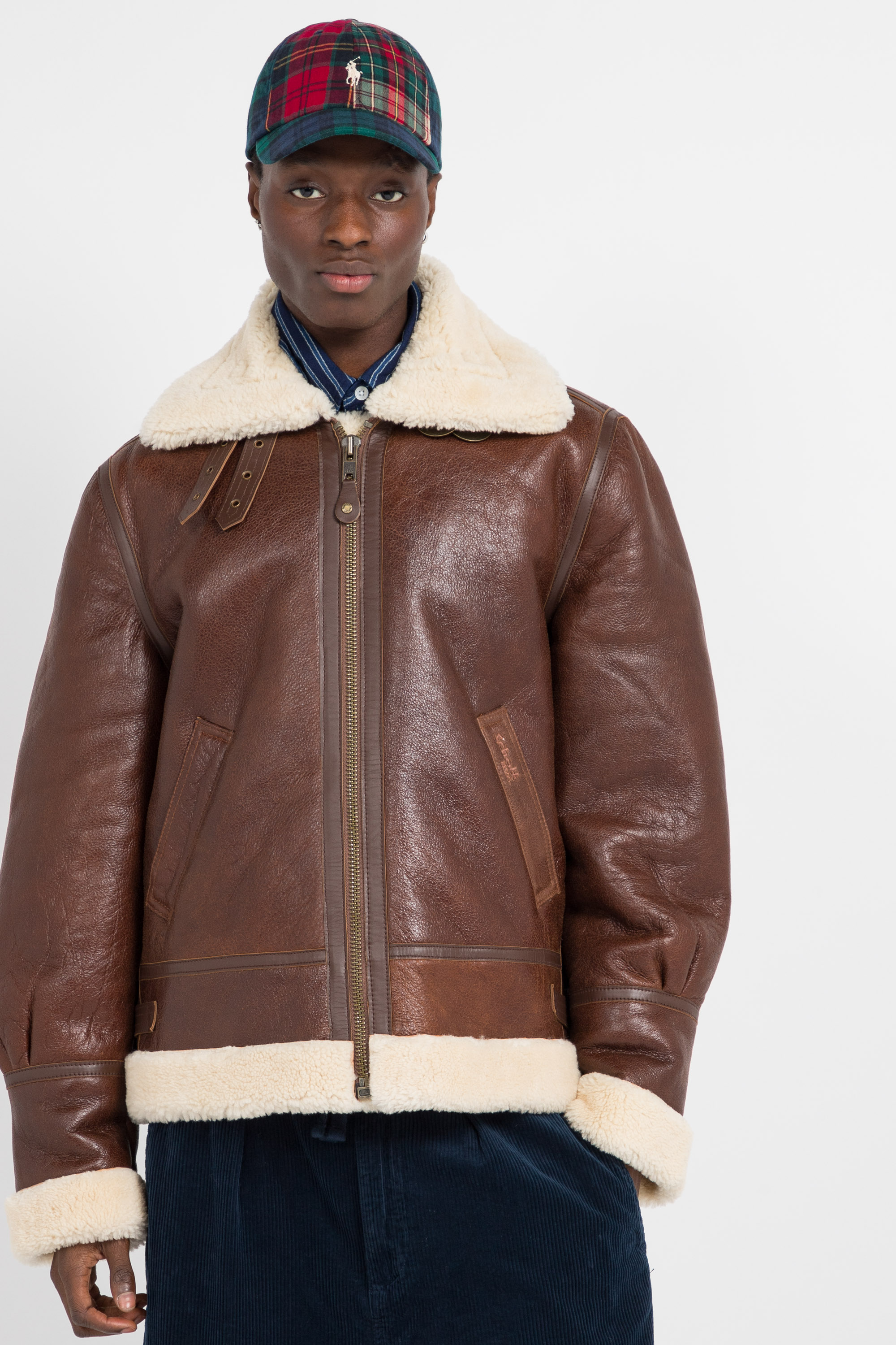 Leather bomber jacket Brown
