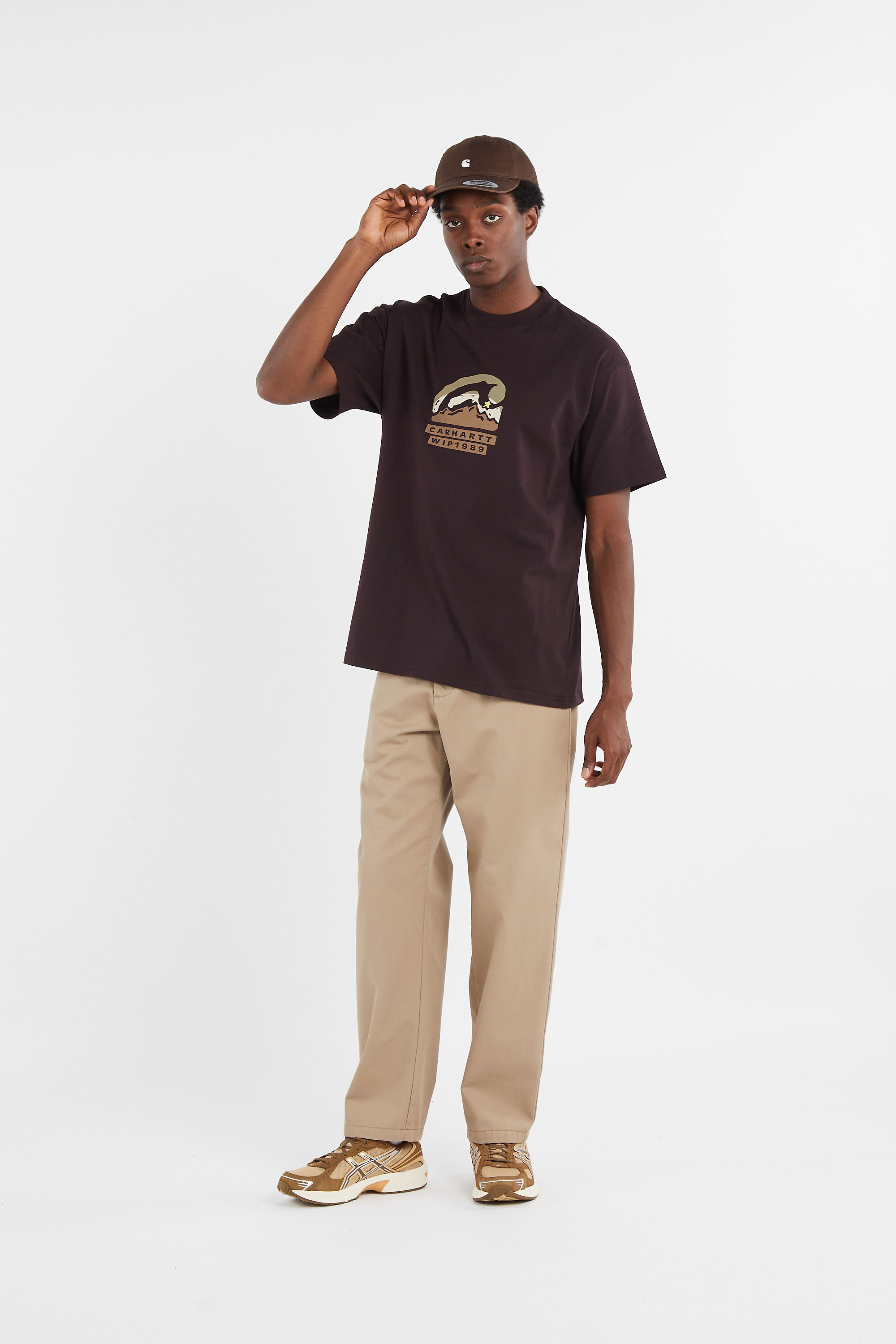 Regular-fit round-neck cotton T-shirt Brown