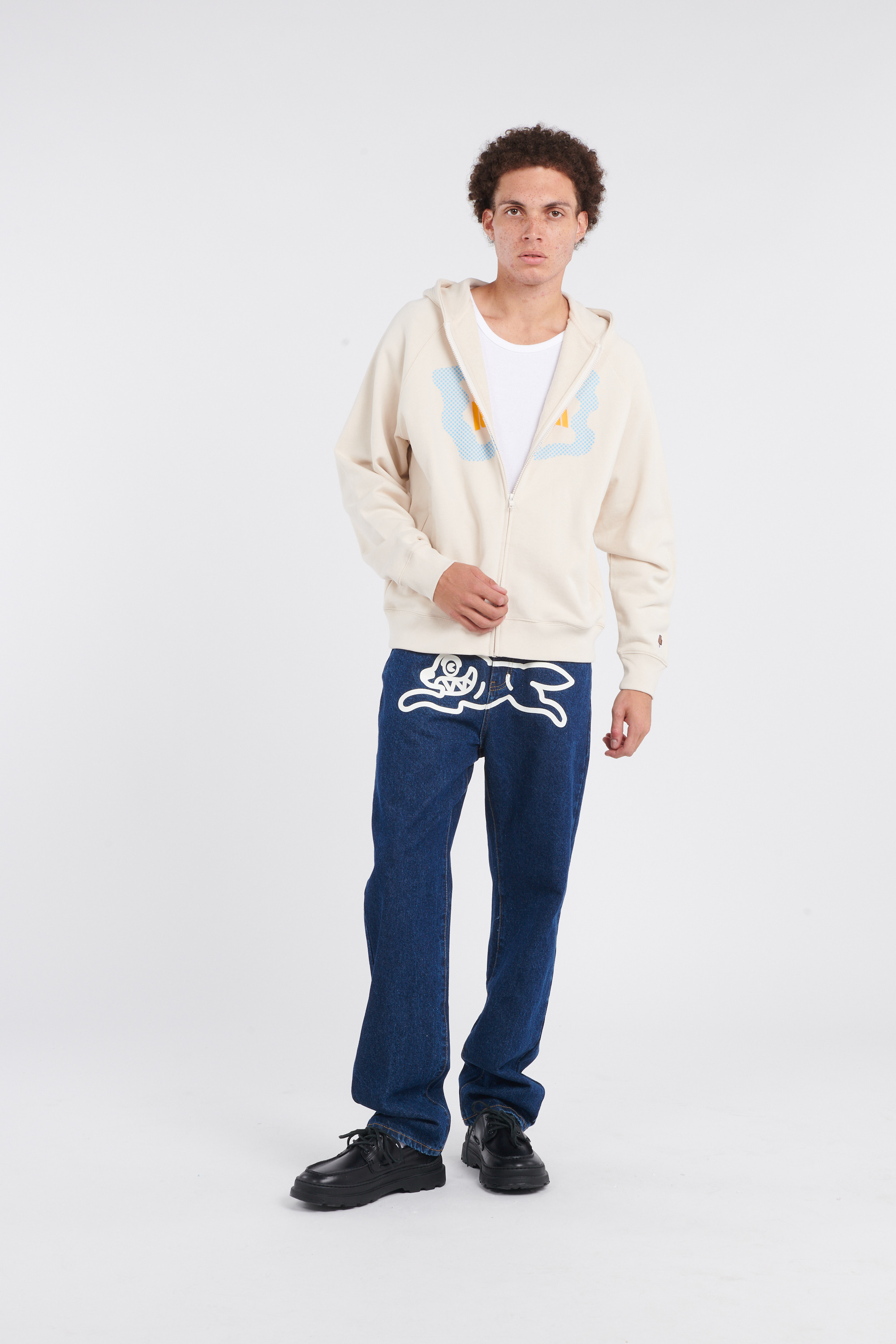 Regular-fit zip-up cotton-blend hoodie with Pony Player Beige