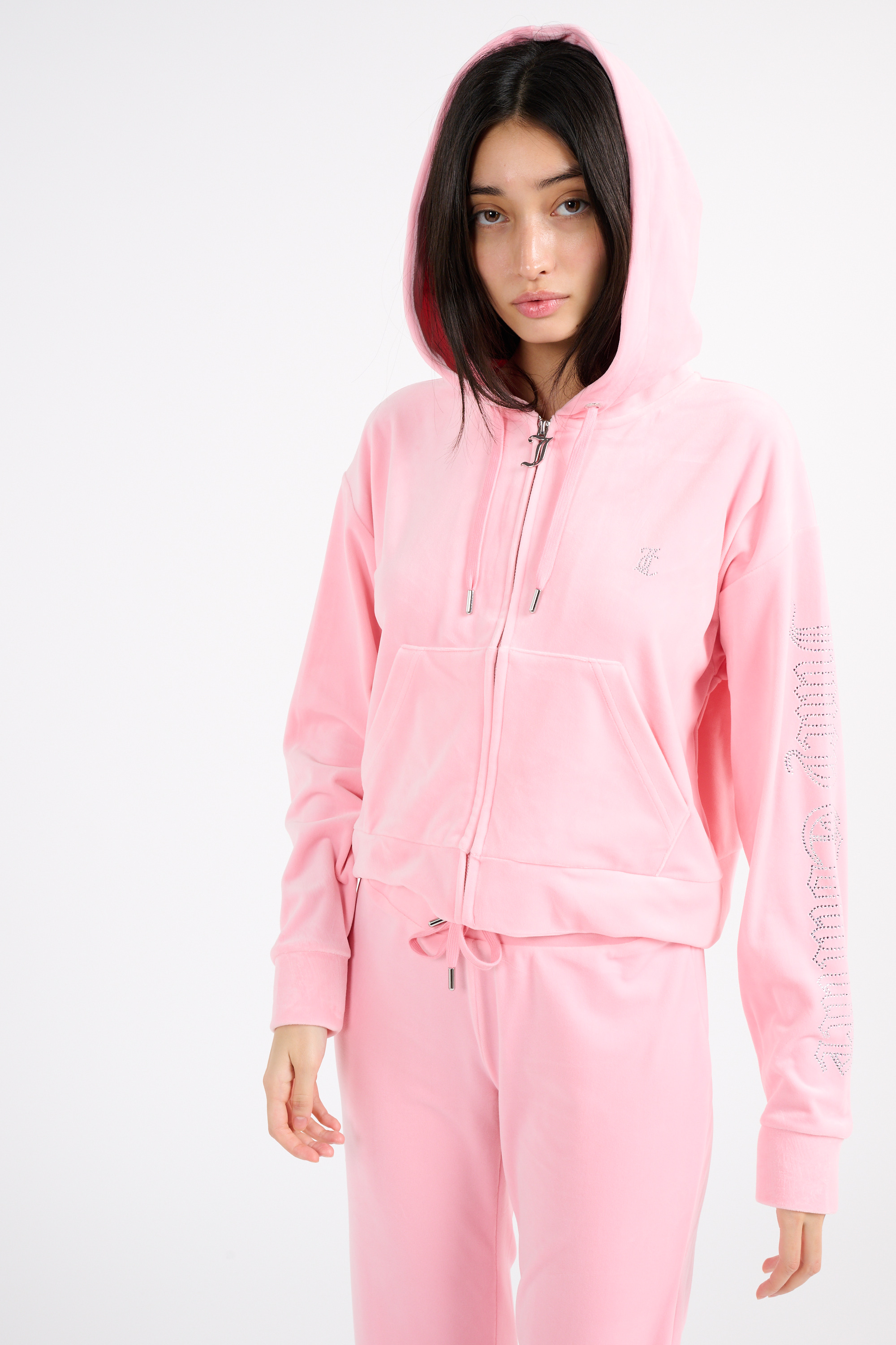 Regular-fit zip-up cotton-blend hoodie with Pony Player Pink
