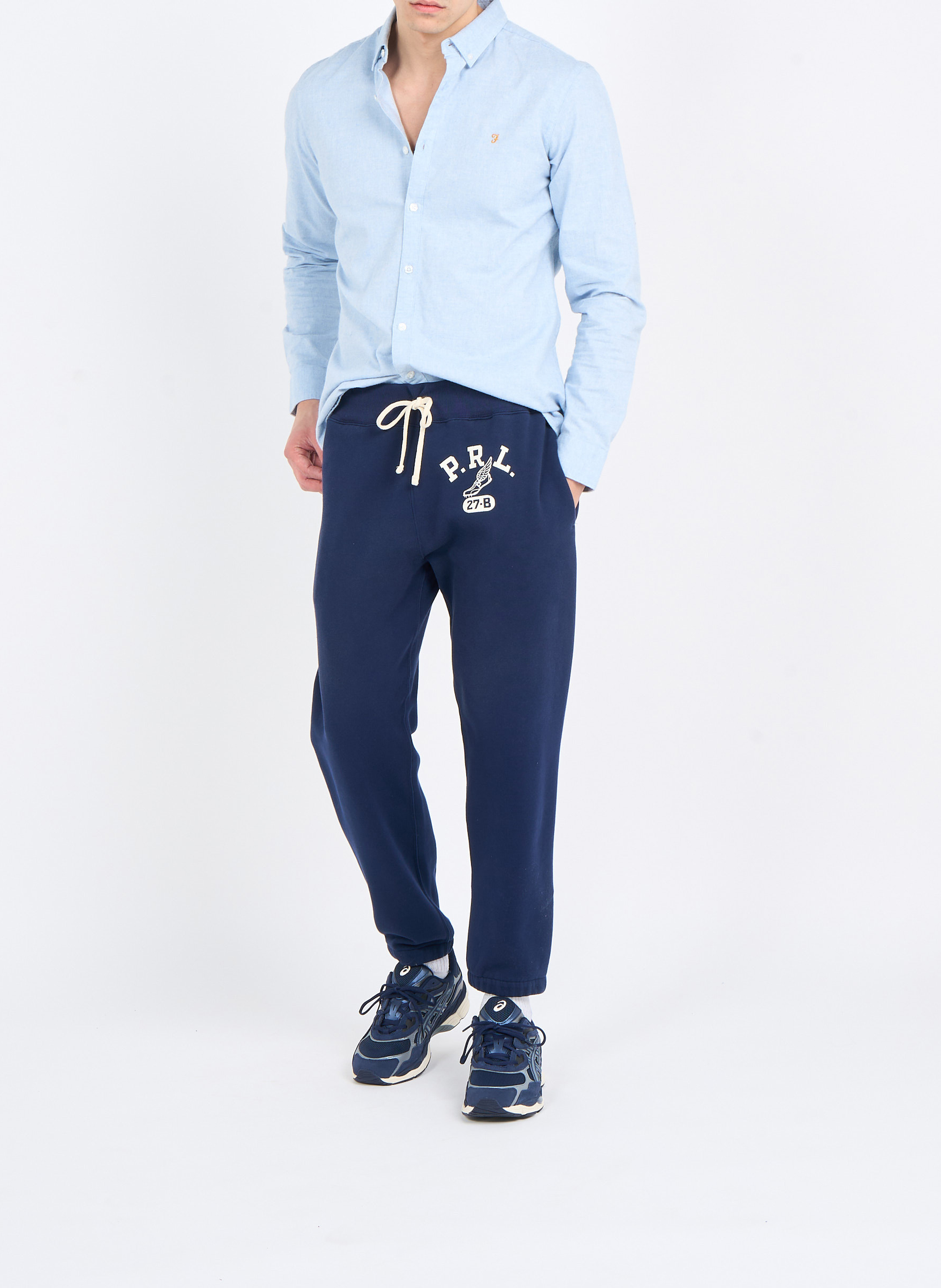 Chemise col américain slim-fit en coton biologique FARAH Bleu