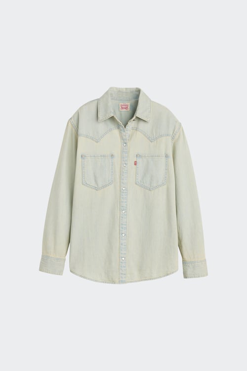 Chemise droite en jean délavé - Taille XS Bleu