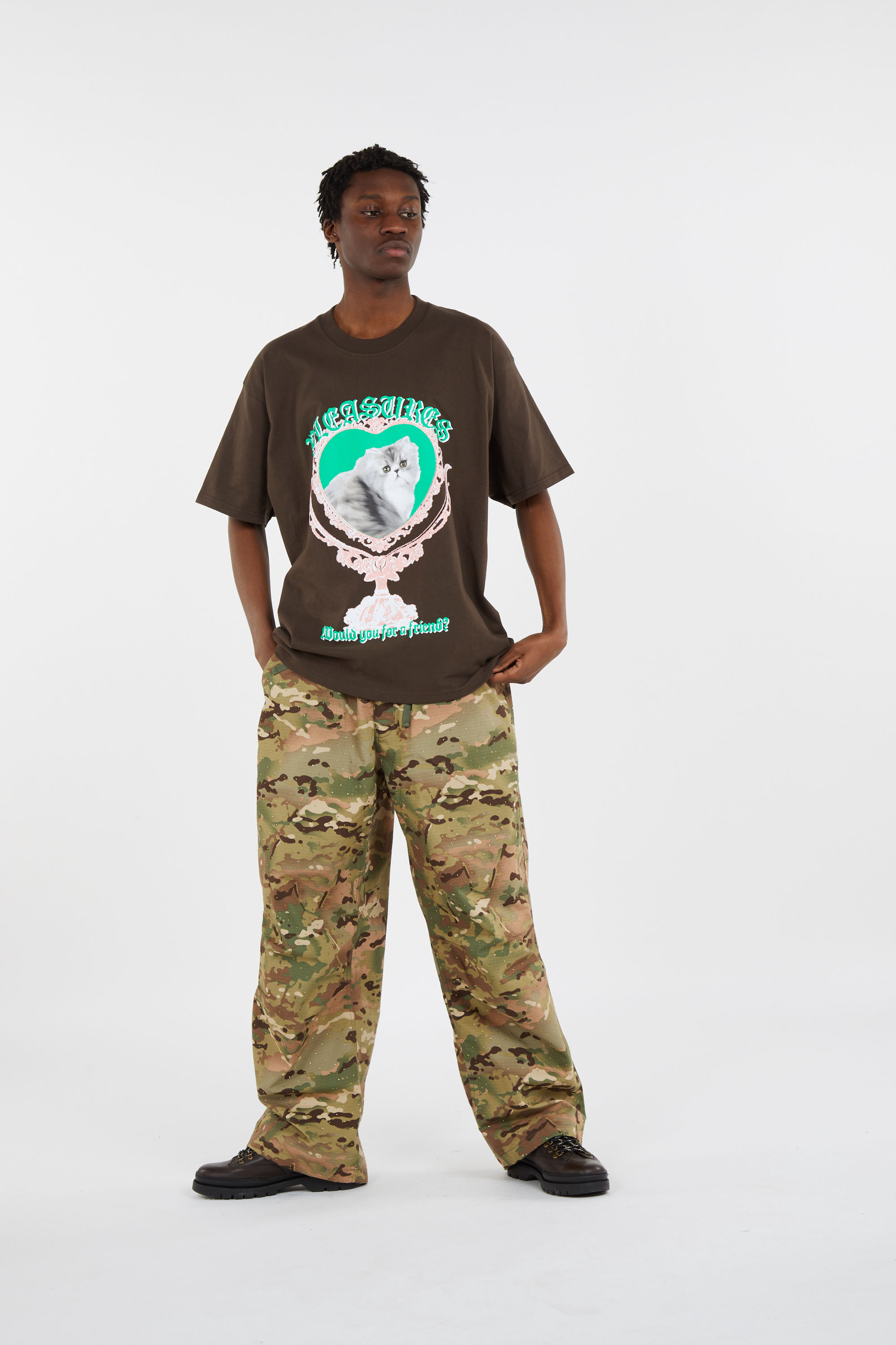 Regular-fit round-neck cotton T-shirt Brown