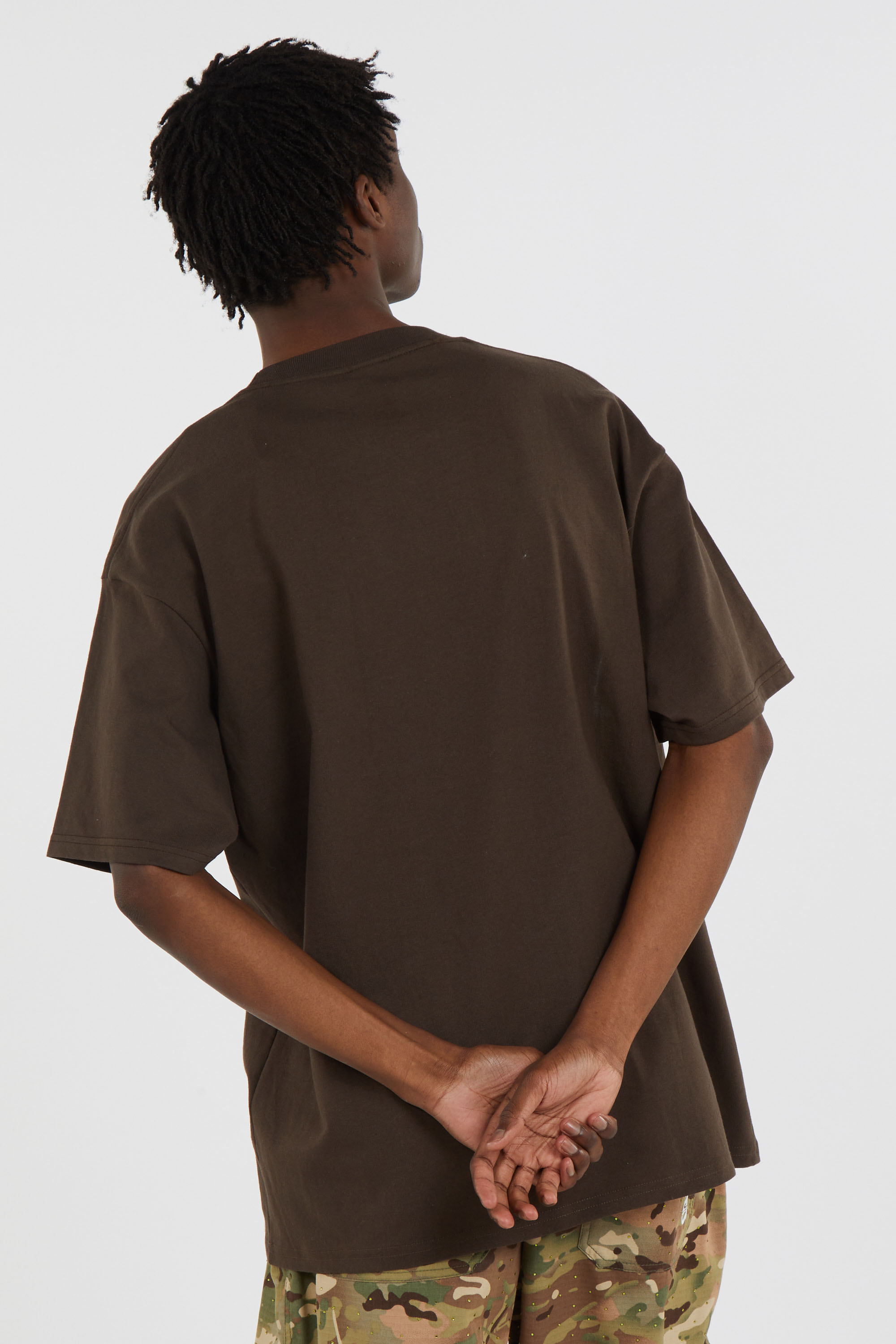 Regular-fit round-neck cotton T-shirt Brown