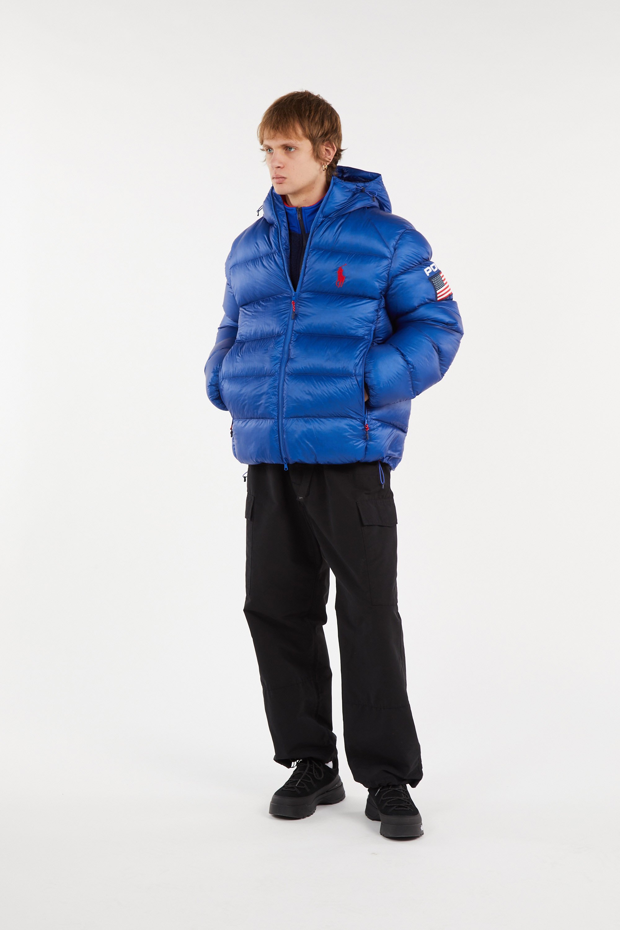 Lightweight quilted padded jacket with high neck Blue