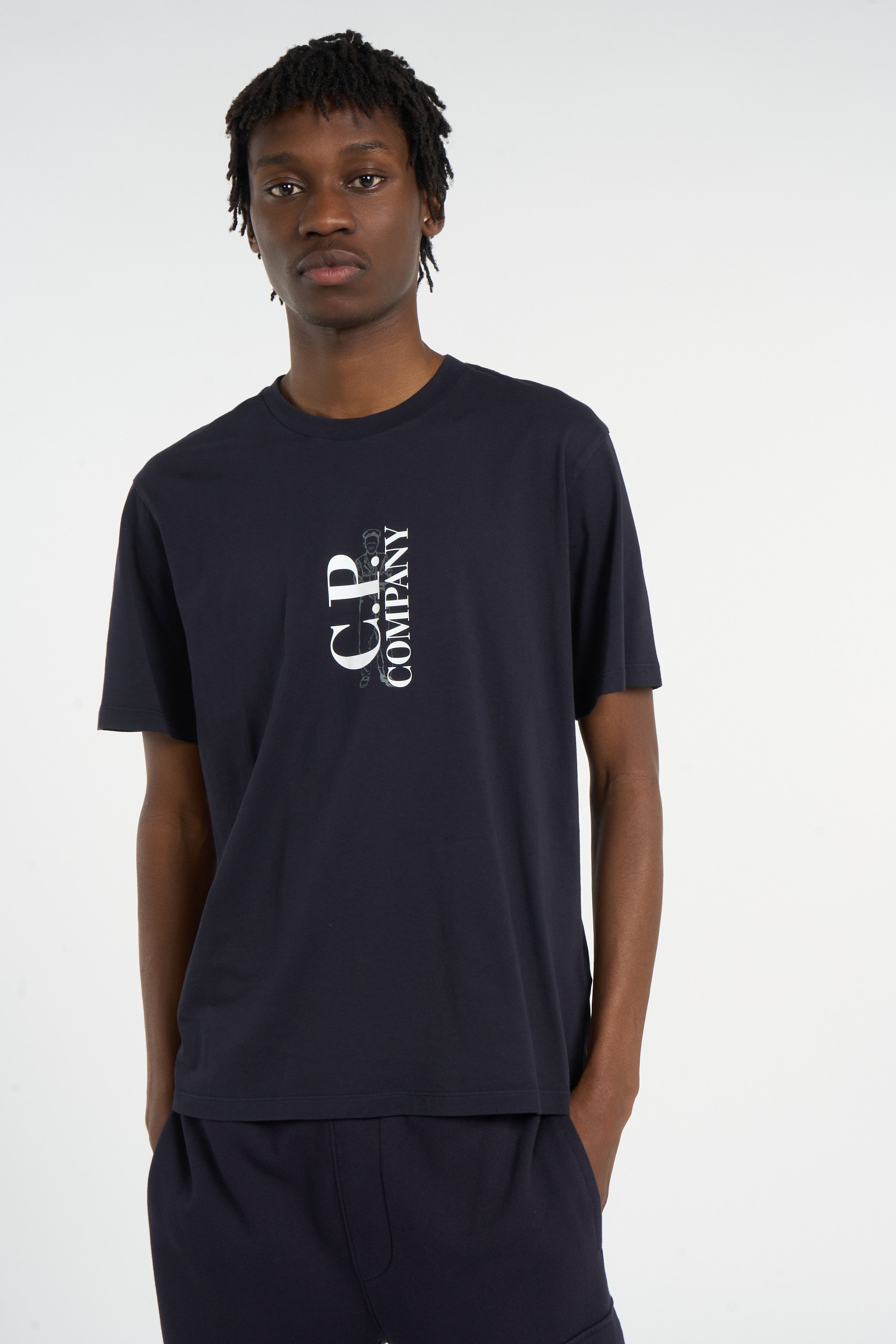 Regular-fit round-neck cotton T-shirt | Blue C.P. COMPANY Men