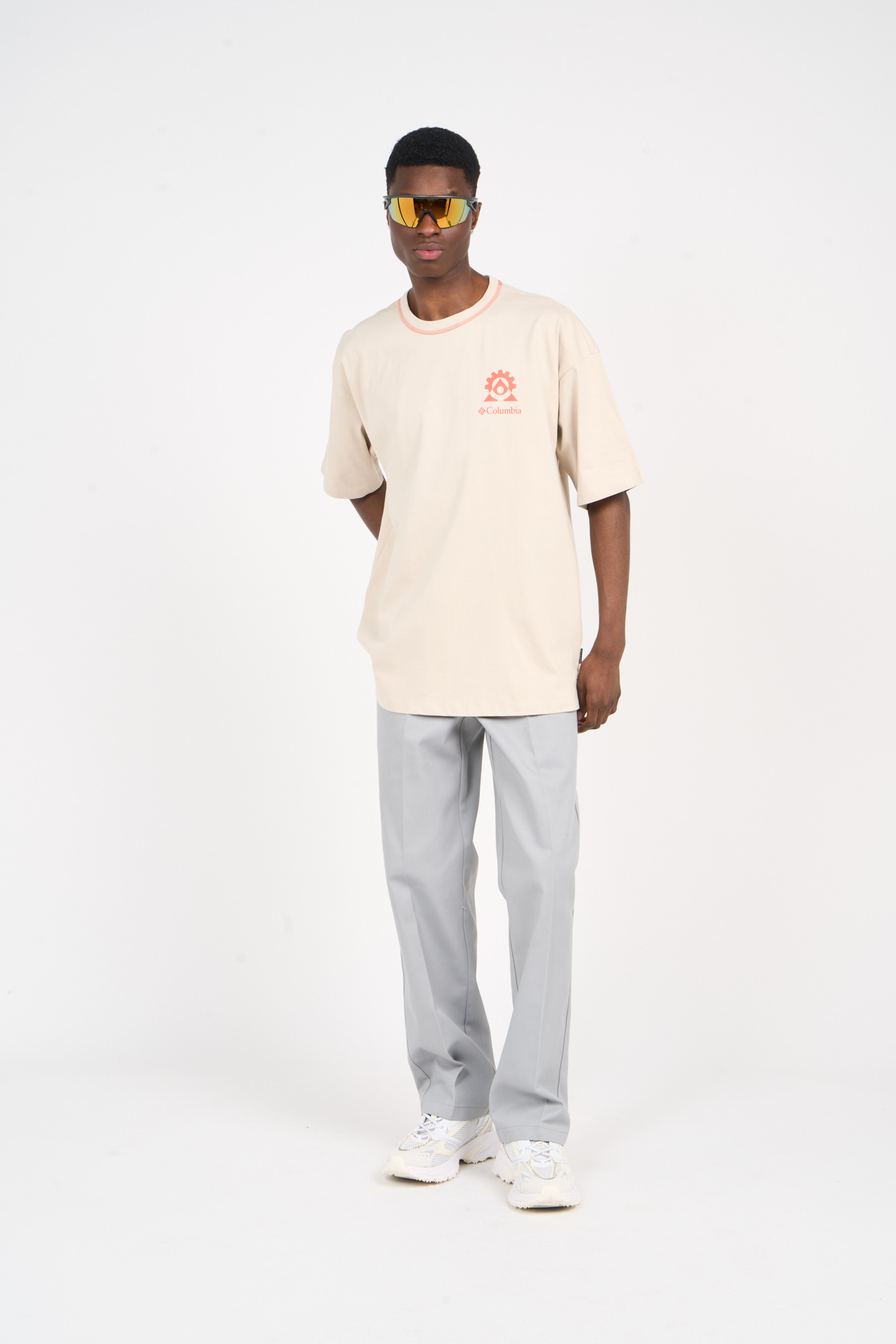 Regular-fit round-neck cotton T-shirt Beige