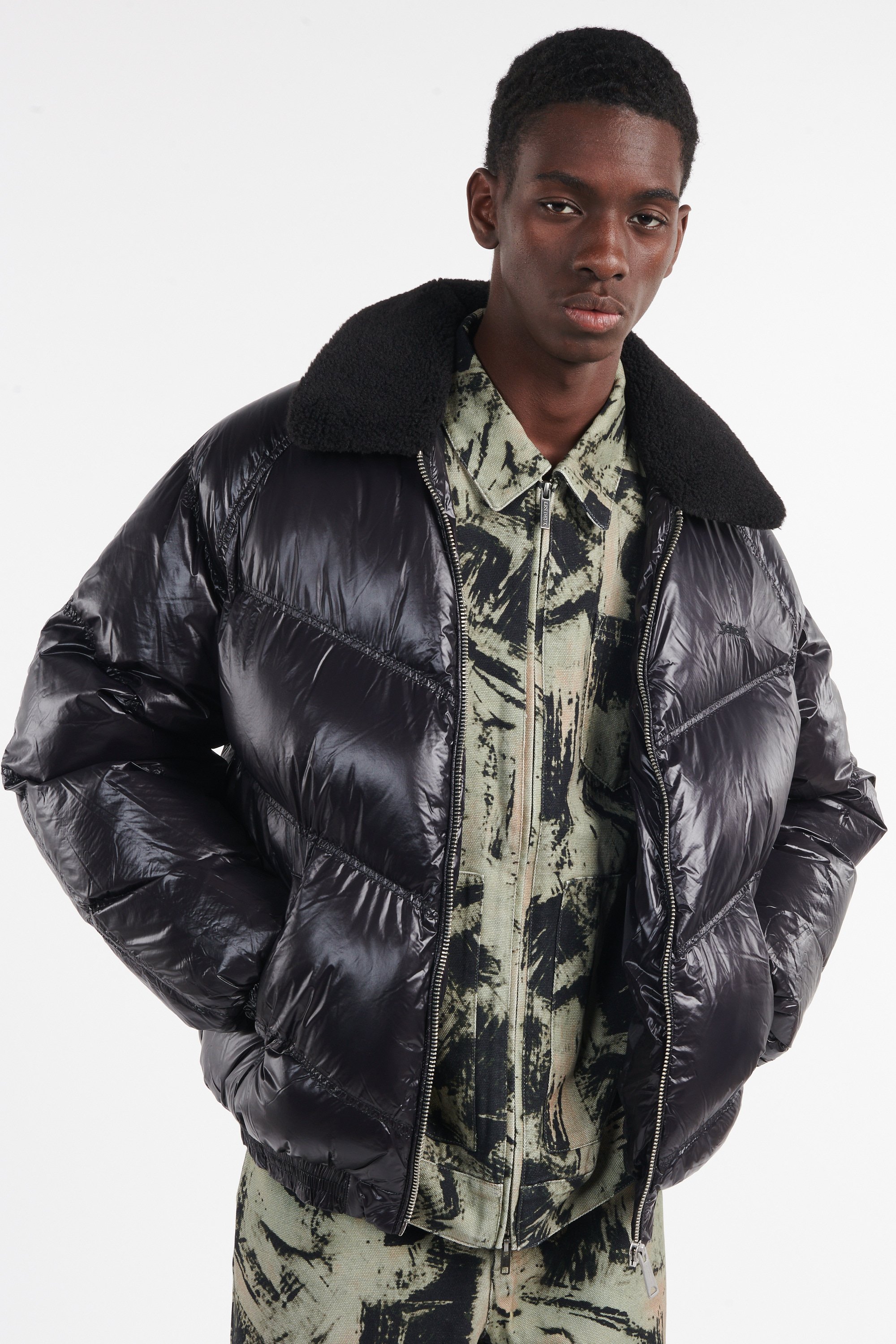 Lightweight quilted padded jacket with high neck Black